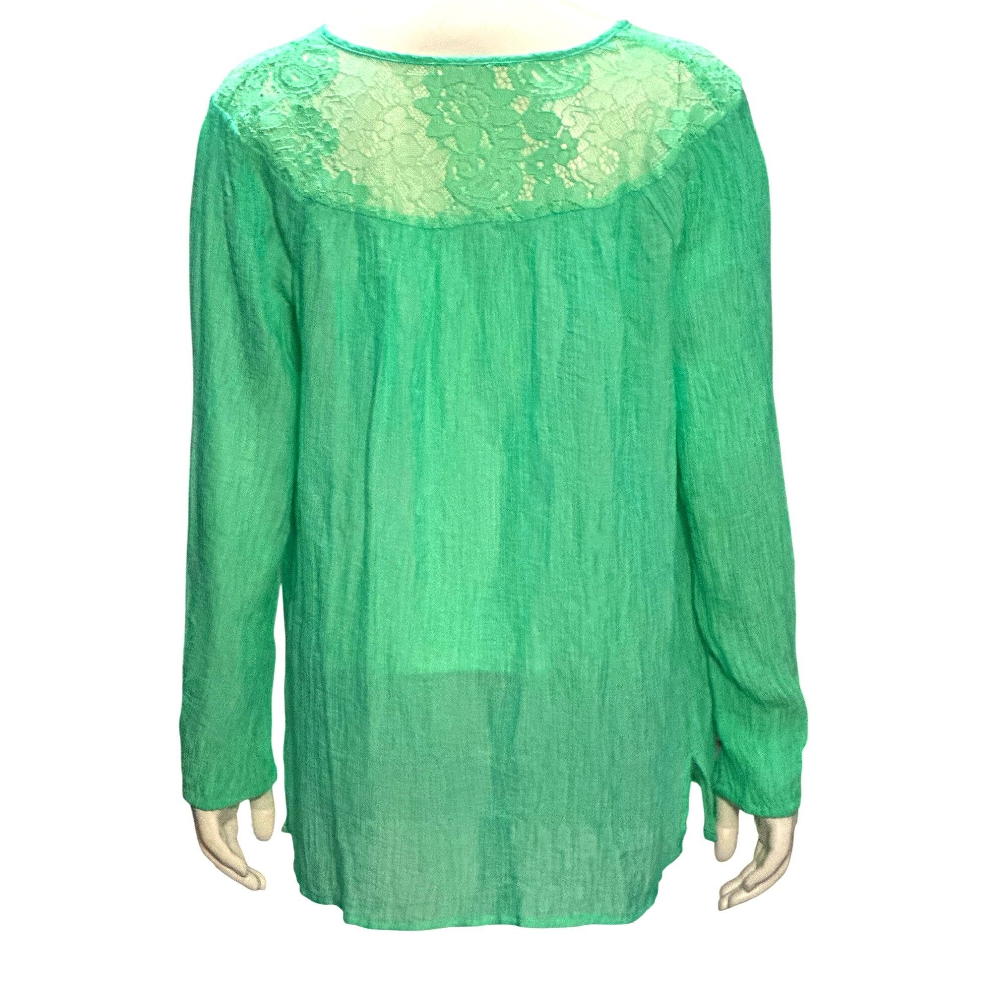 Other CCC Sheer Teal Long Sleeve Blouse With Lace Accents Crinkled Size M / US 6-8 / IT 42-44 - 3 Thumbnail