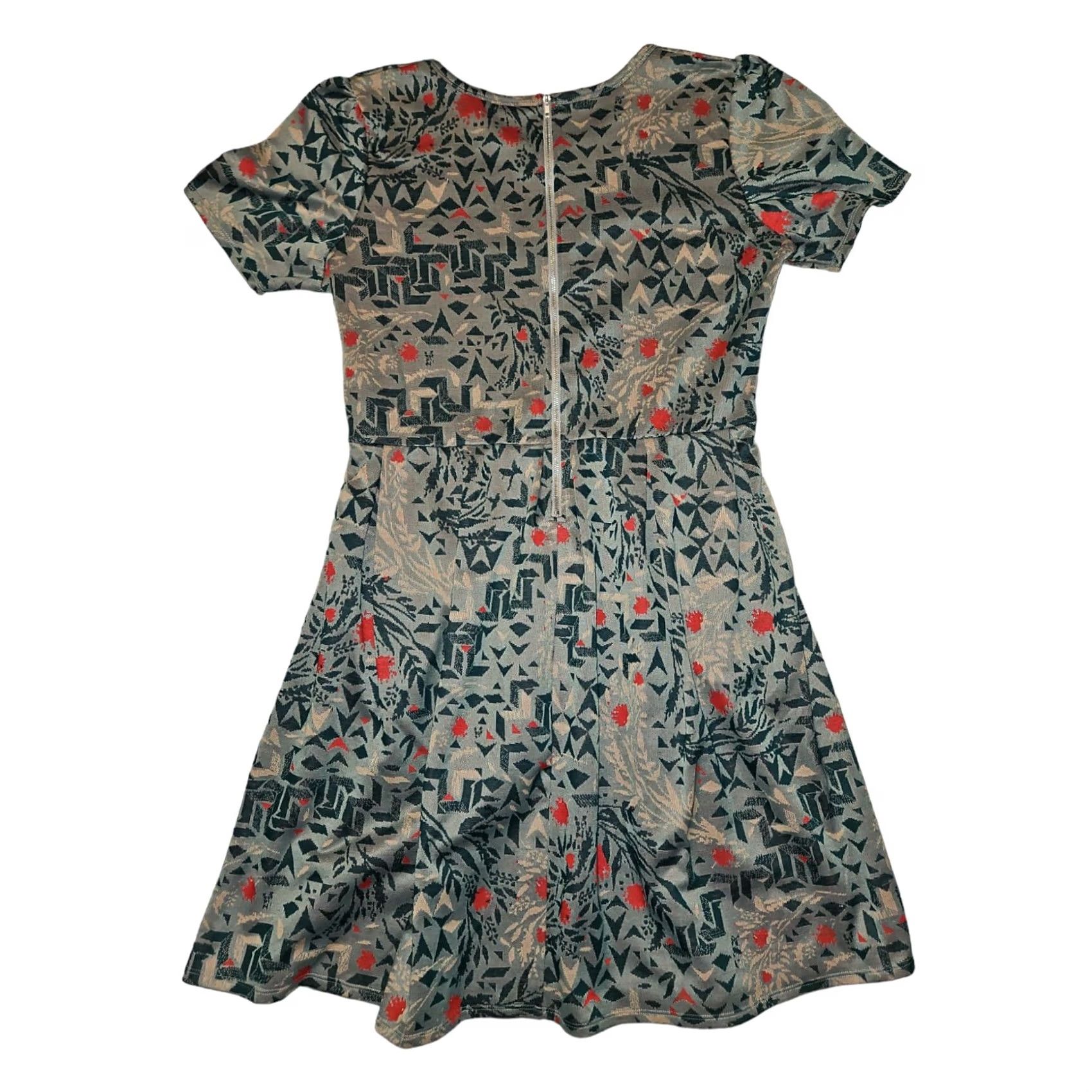 Vintage LuLaRoe Dress Women's 3XL Green Fit & Flare Geometric Knee Length Short Sleeve Zip Dress, Bohemian, Spring Summer, Plus Size Size XXL / US 16-18 / IT 52-54 - 7 Thumbnail