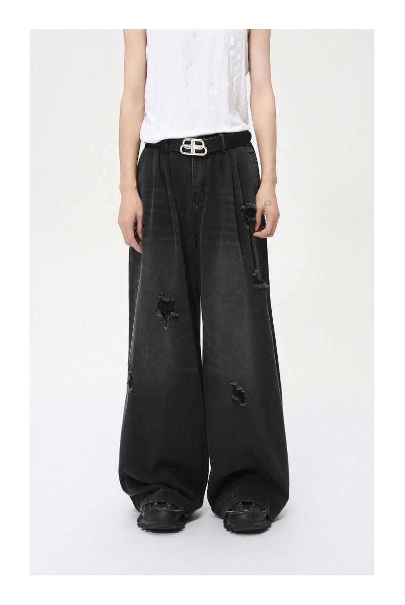 Japanese Brand × Jean Vintage distressed wide-leg loose straight-leg ripped jeans Size US 32 / EU 48 - 1 Thumbnail