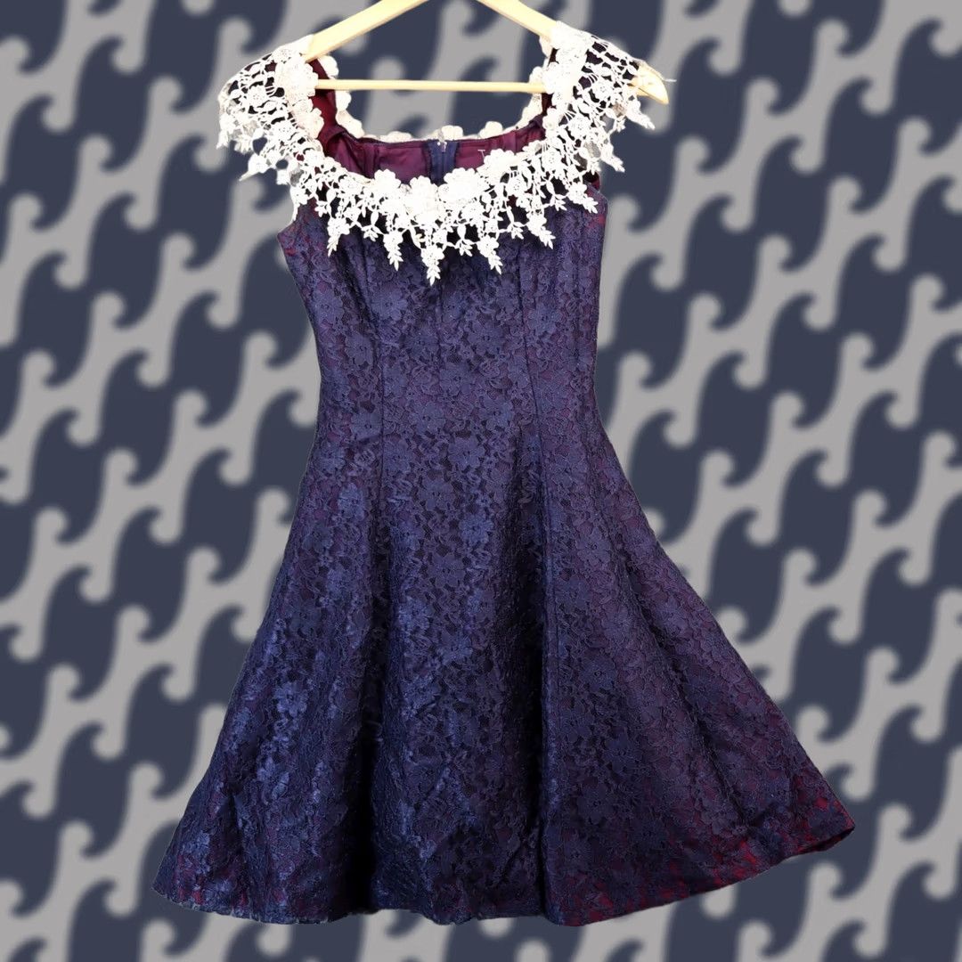 Vintage VINTAGE Notorious Dress sz 3 80s Party Prom Sheath Lace Blue Cotton Midi Women Size S / US 4 / IT 40 - 1 Thumbnail