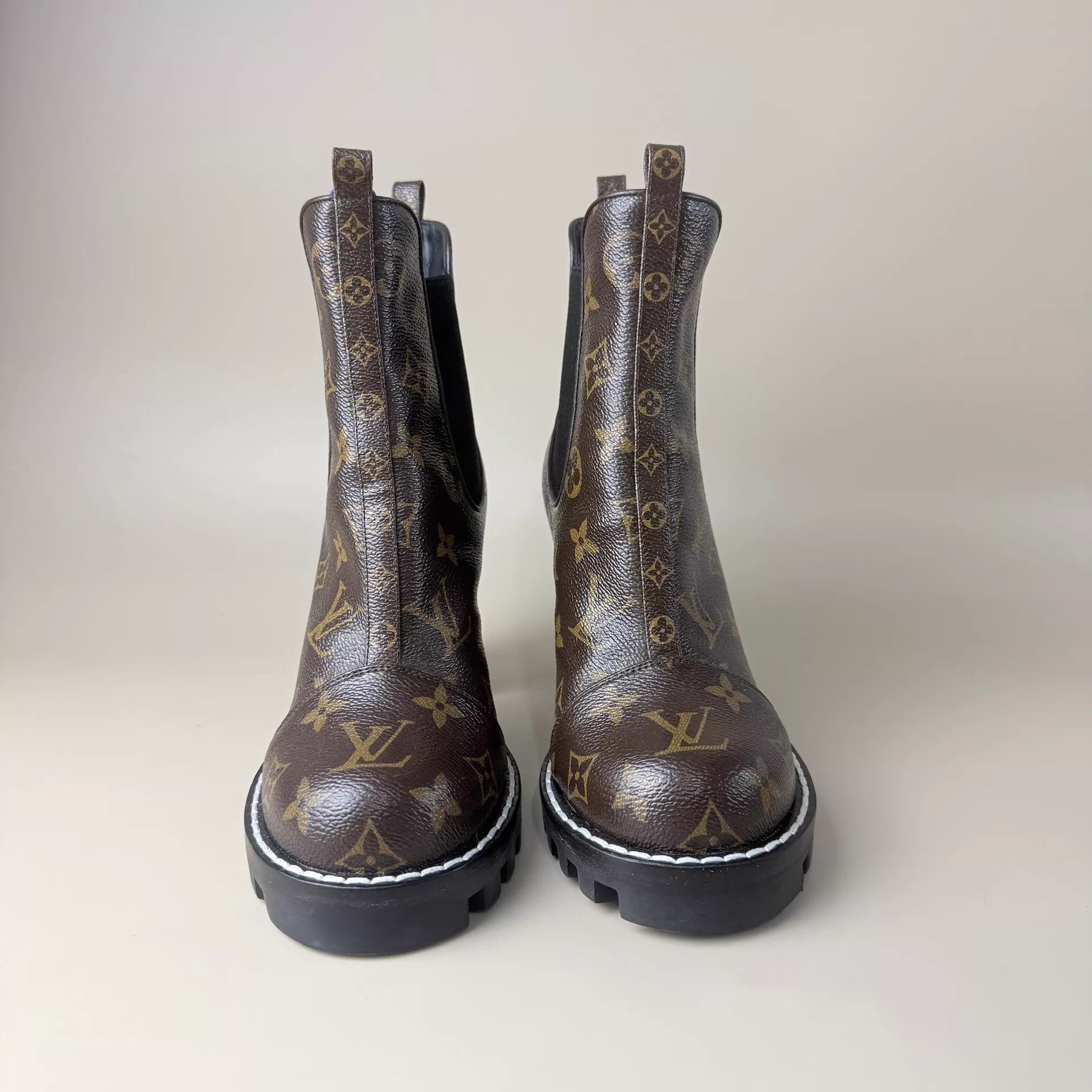 Louis Vuitton LV Black & Brown Monogram Ankle Boots 37 Mint Size US 6.5 / IT 36.5 - 2 Thumbnail
