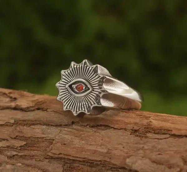 Jewelry 925 Sterling Silver Vintage Red Eye Ring Size ONE SIZE - 2 Thumbnail