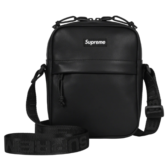 image of Supreme Leather Shoulder Bag Black Fw23, Men's