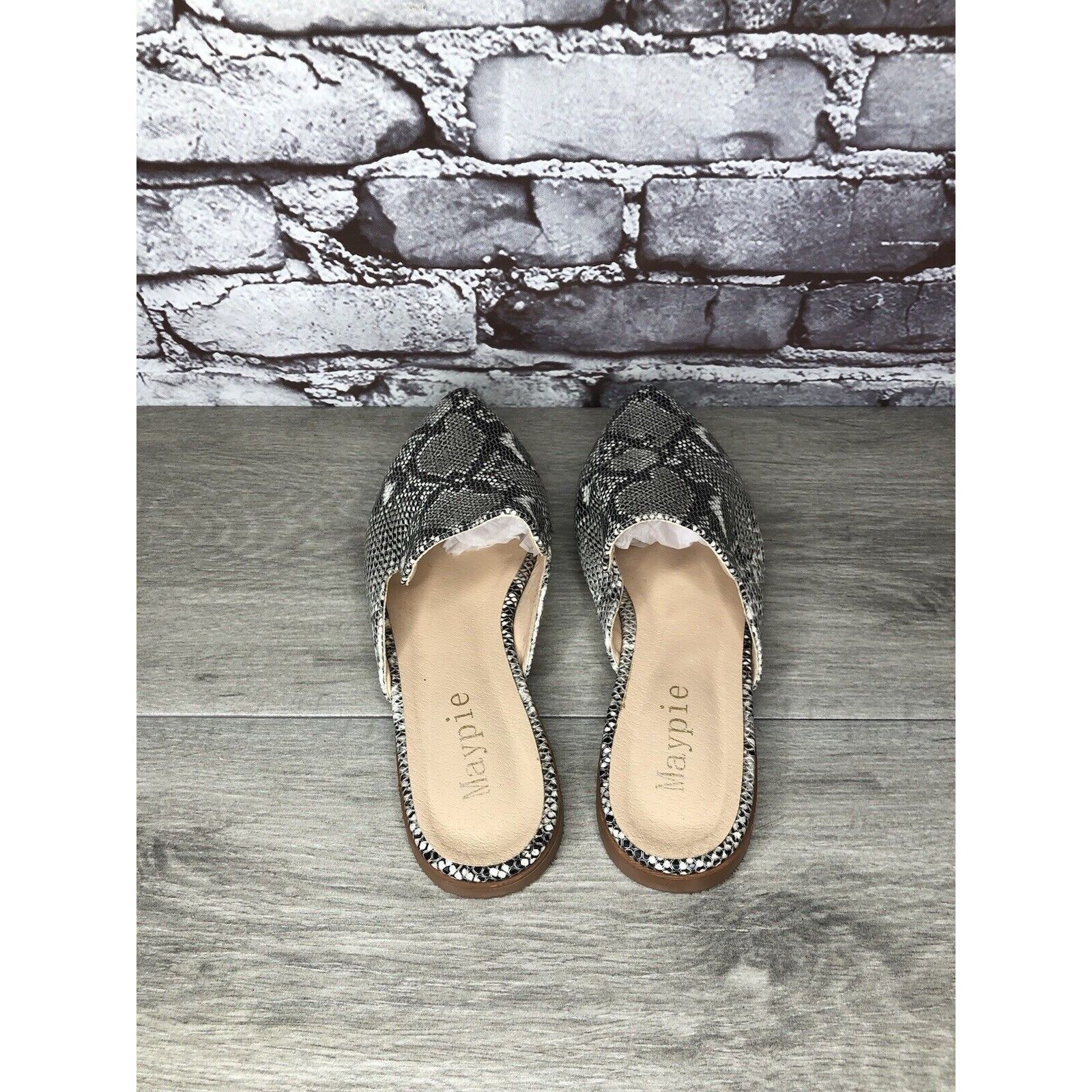 Other Maypie Ivory Black Snake Skin Print Pointed Toe Flats Mules Size US 7 / IT 37 - 20 Thumbnail