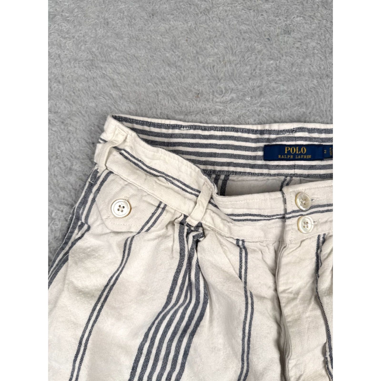 Polo Ralph Lauren Polo Ralph Lauren Womens Chino Shorts Size 2 White Blue Stripe 100% Linen Elastic Waist Cargo Pocket Size 26" / US 2 / IT 38 - 4 Thumbnail