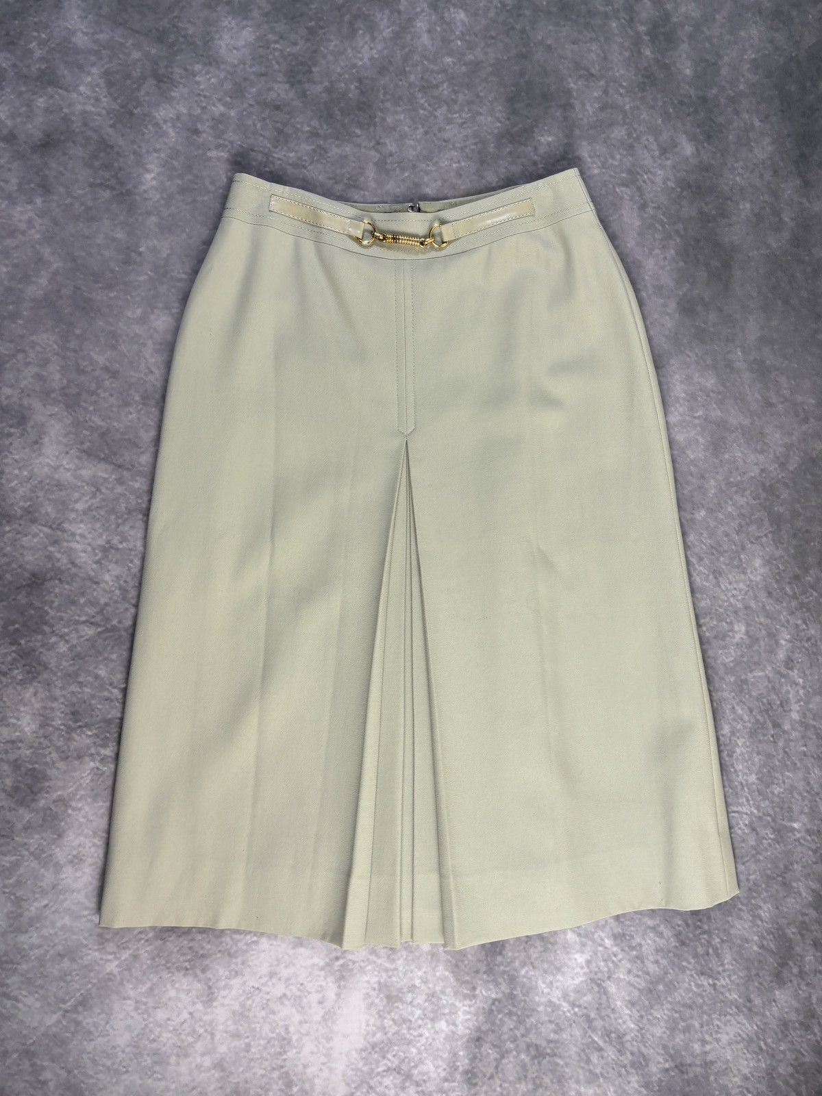 Celine × Vintage 1970s Celine Skirt Vintage Wool Maxi Pistachio Horsebit Gold Size 28" / US 6 / IT 42 - 22 Thumbnail