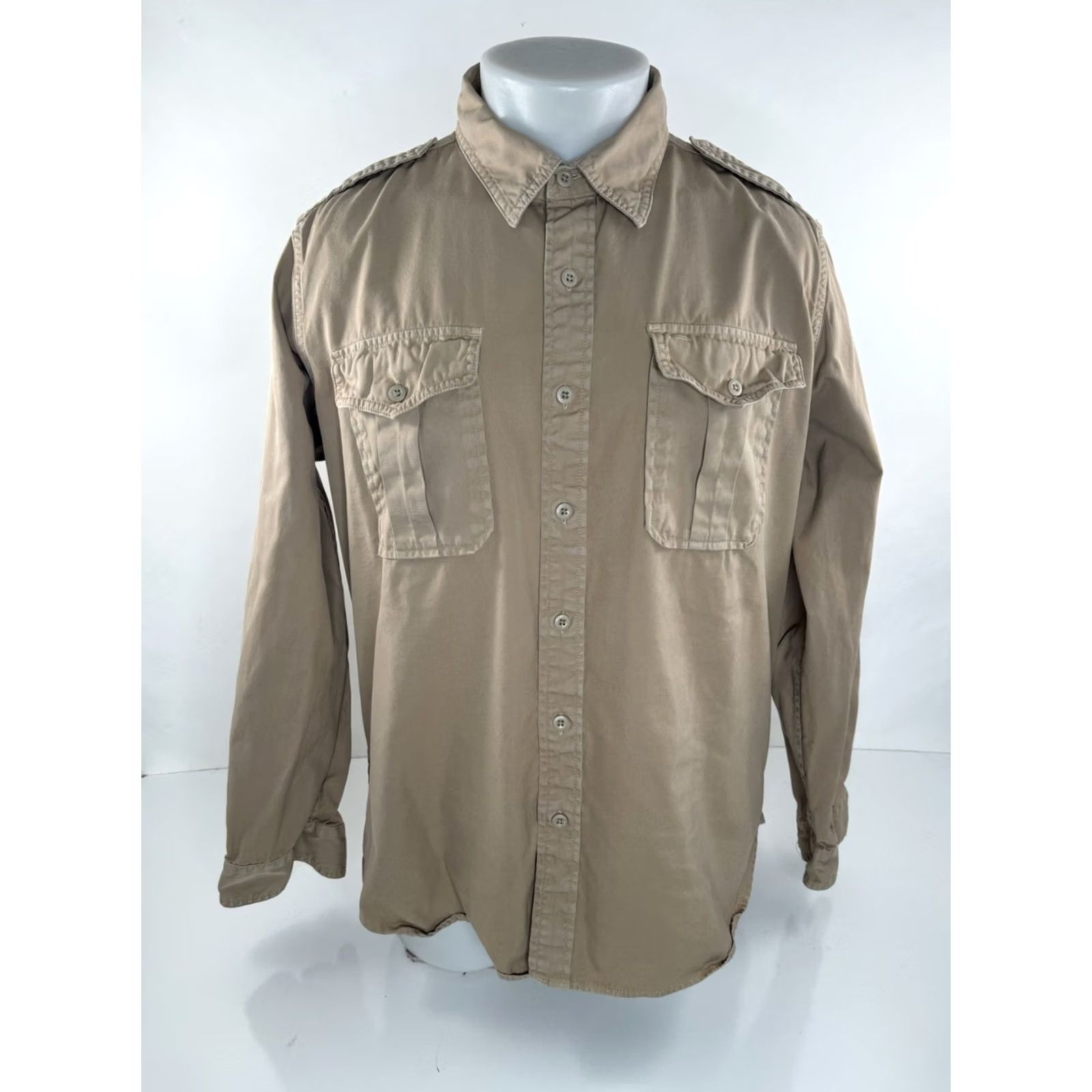 Vintage J PETERMAN SAFARI Shirt Mens XL Tan Button-Up Long Sleeve Size US XL / EU 56 / 4 - 2 Thumbnail