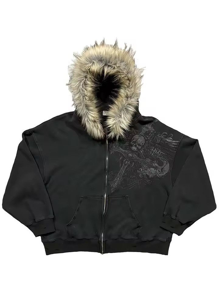 Japanese Brand Zip-Up Hoodie with Faux Fur Hood Size US L / EU 52-54 / 3 - 1 Thumbnail