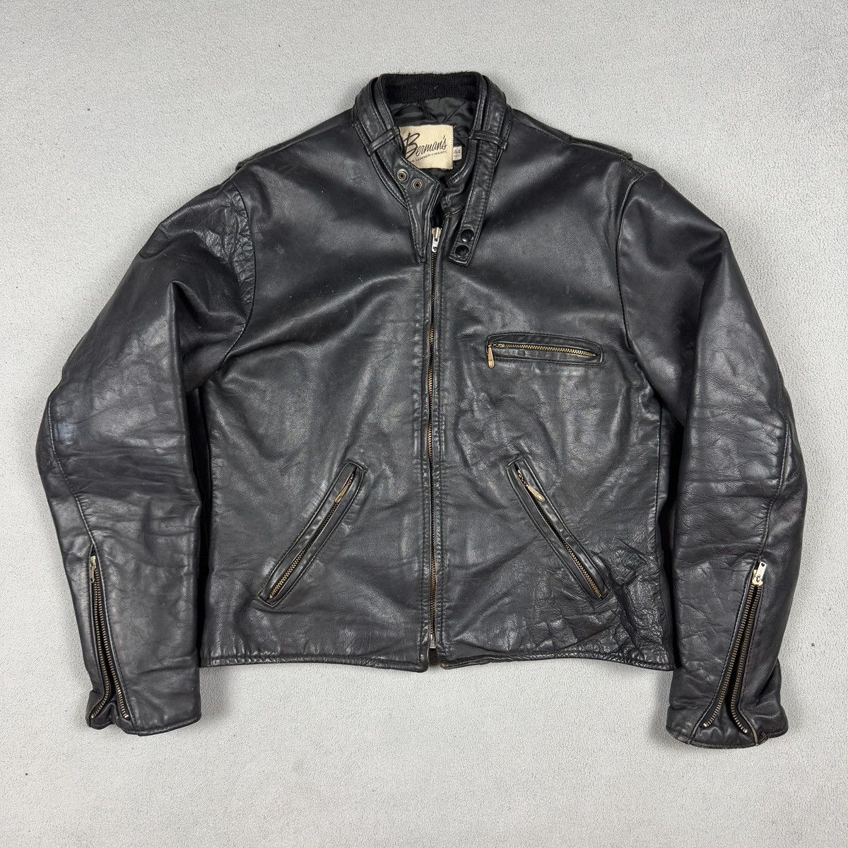 Vintage Berman's Leather Jacket Vintage 60/70s Lenzip biker punk Size US L / EU 52-54 / 3 - 15 Thumbnail