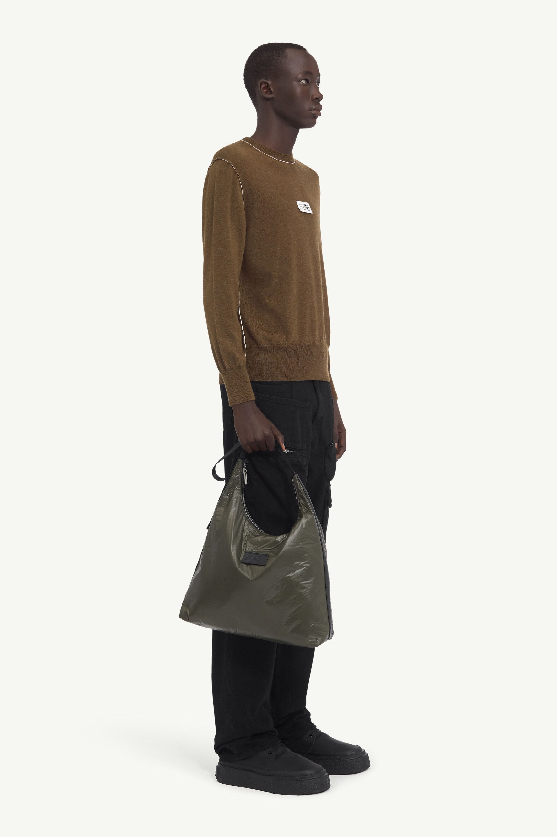 Maison Margiela oc11z0925 Fine Knit Contrasting Trim Jumper in Khaki Size US L / EU 52-54 / 3 - 3 Thumbnail
