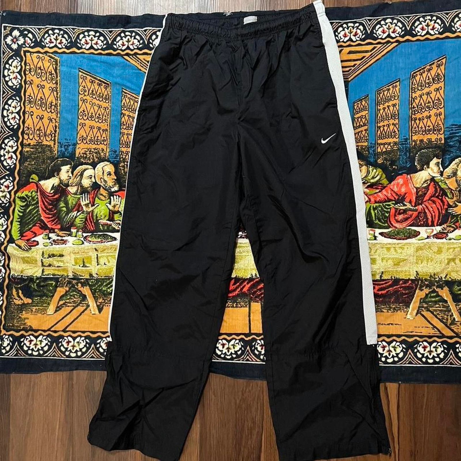 Nike Vintage nike black track pants y2k baggy wide leg skater Size 34 - 1 Thumbnail