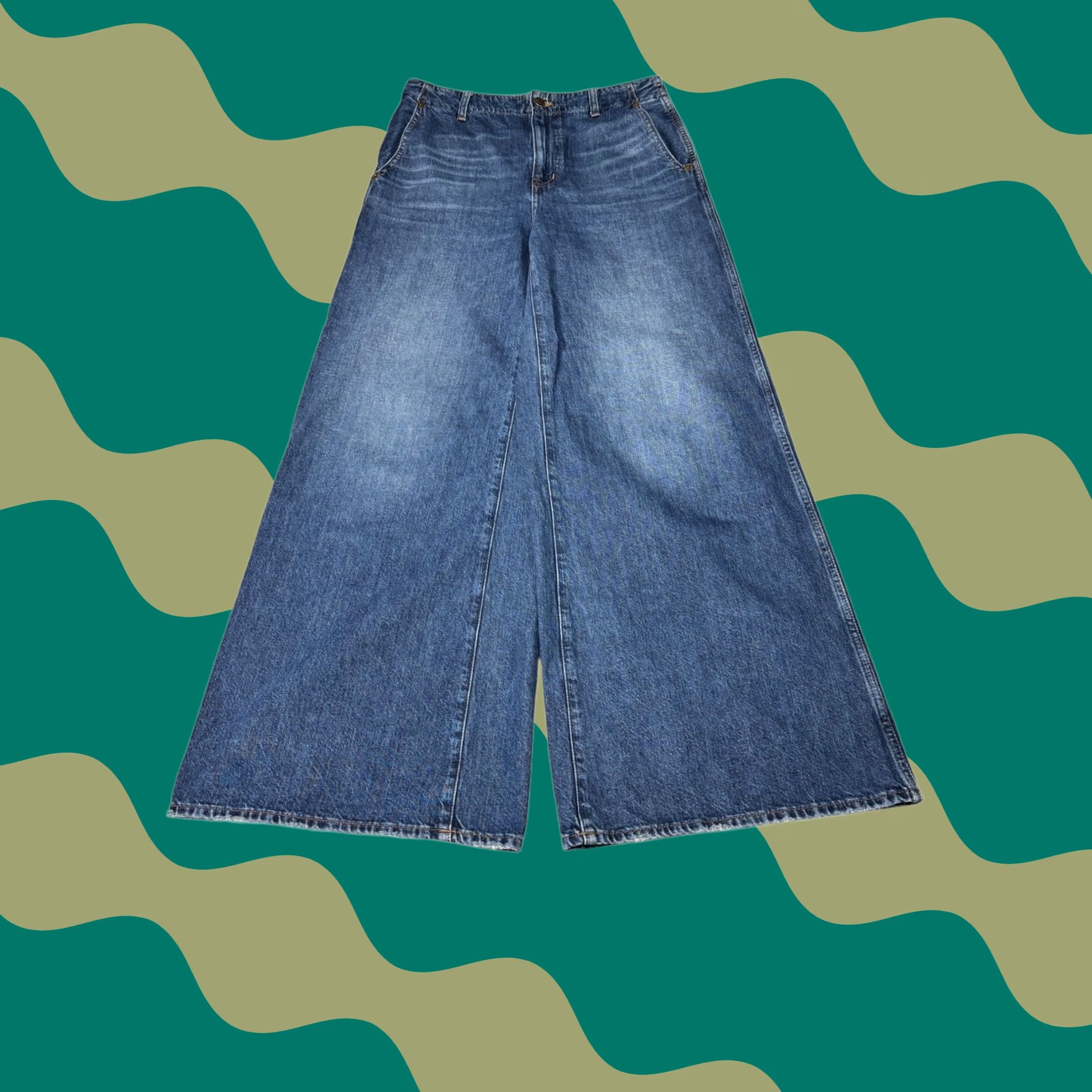 Madewell Madewell Jeans Wide Sweep Trouser Blue High Rise 100% Cotton 28W 32L Denim Five-Pocket Wide-Leg Women Vintage: No Size 28" / US 6 / IT 42 - 1 Thumbnail