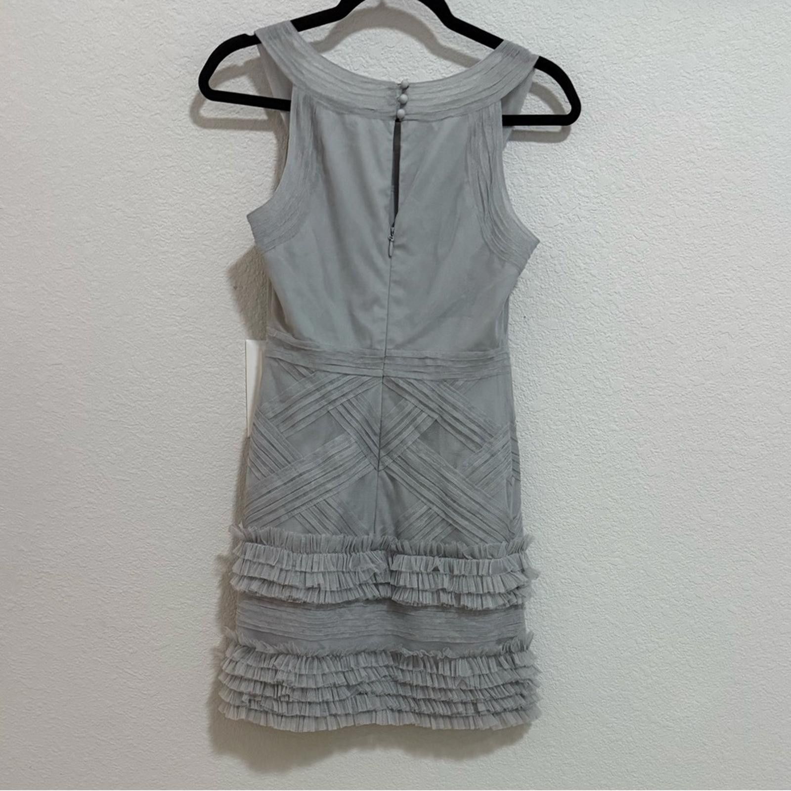 Bcbgmaxazria BCBGMaxAzria Annie Pearl Gray Lace Tulle Ruffle Mini Dress 0 Size XS / US 0-2 / IT 36-38 - 9 Thumbnail