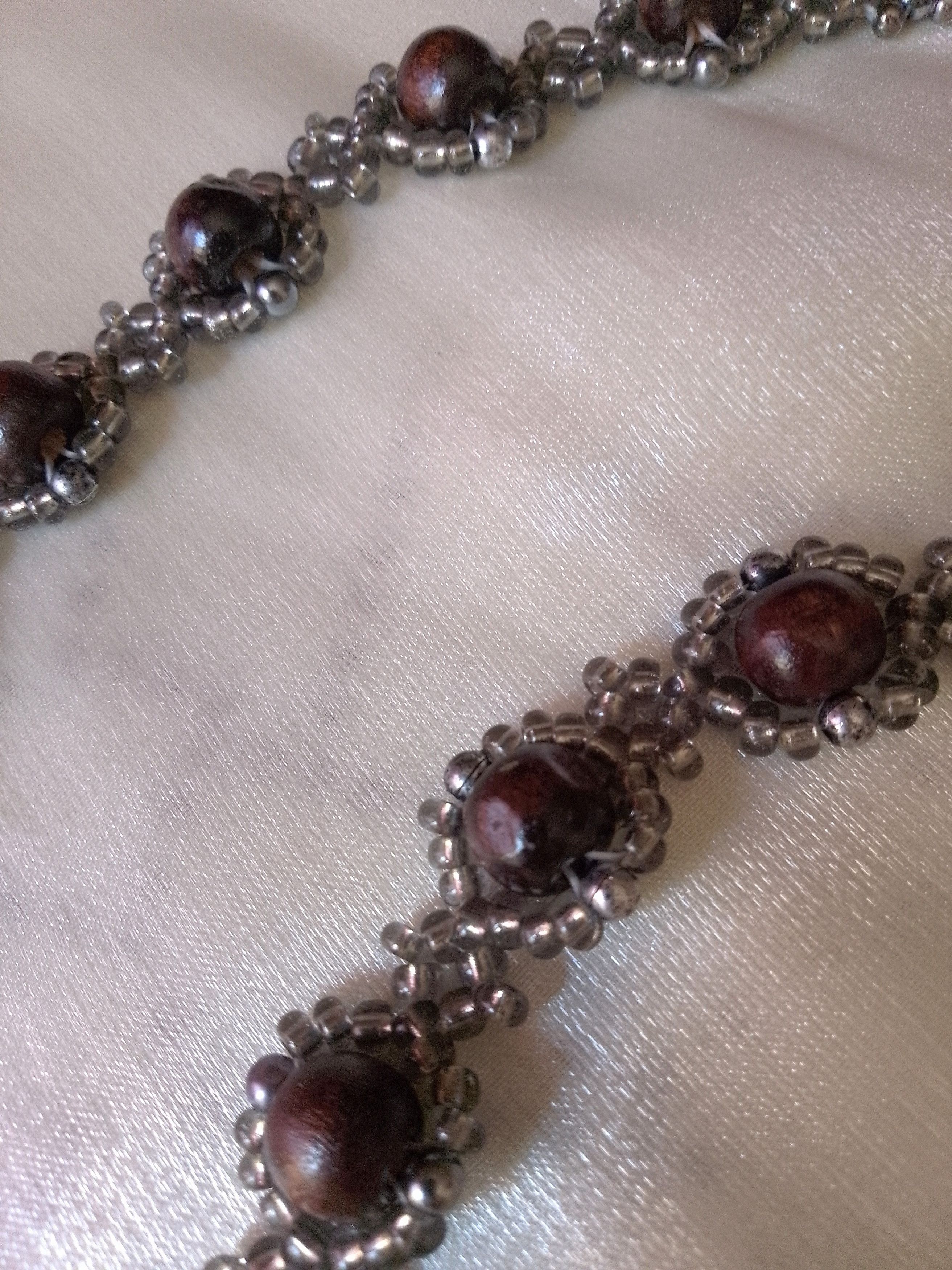 Handmade Boho necklace in wood pendant with natural jade gemstones Size ONE SIZE - 7 Thumbnail