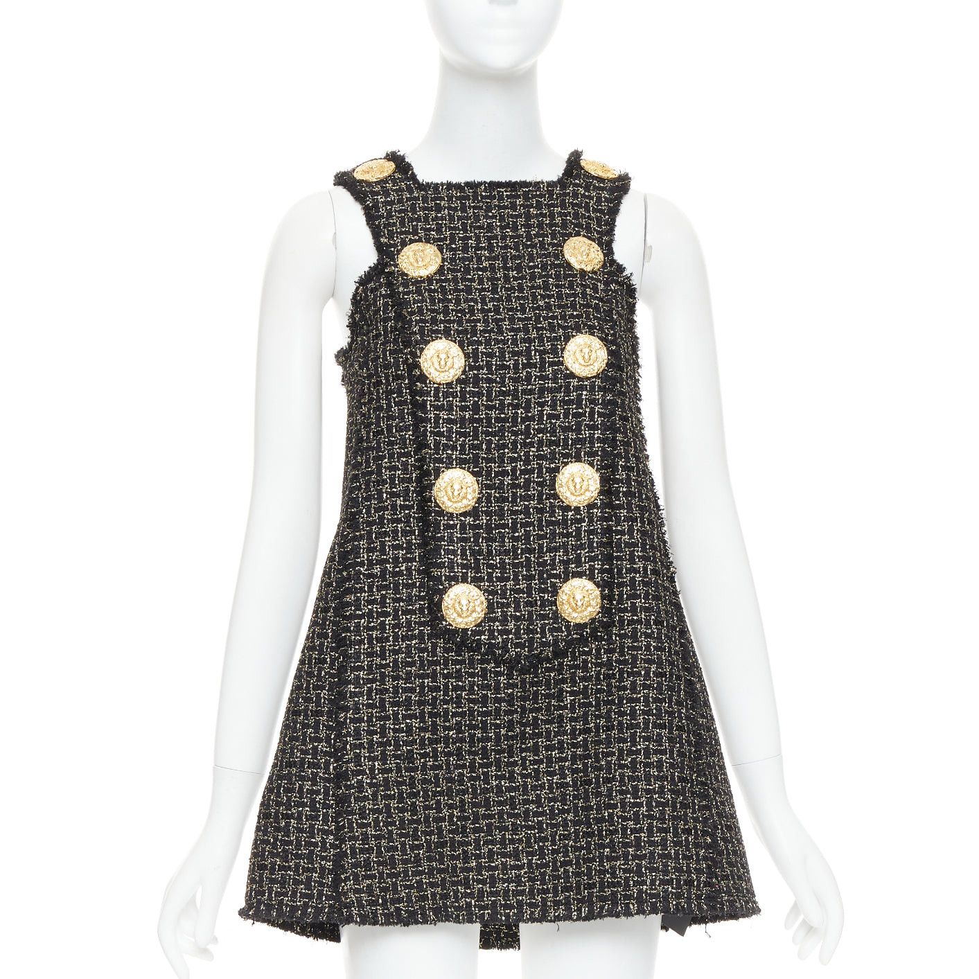 Balmain BALMAIN black gold Lion Heart metallic tweed Aline swing mini dress FR34 XS Size XS / US 0-2 / IT 36-38 - 1 Thumbnail