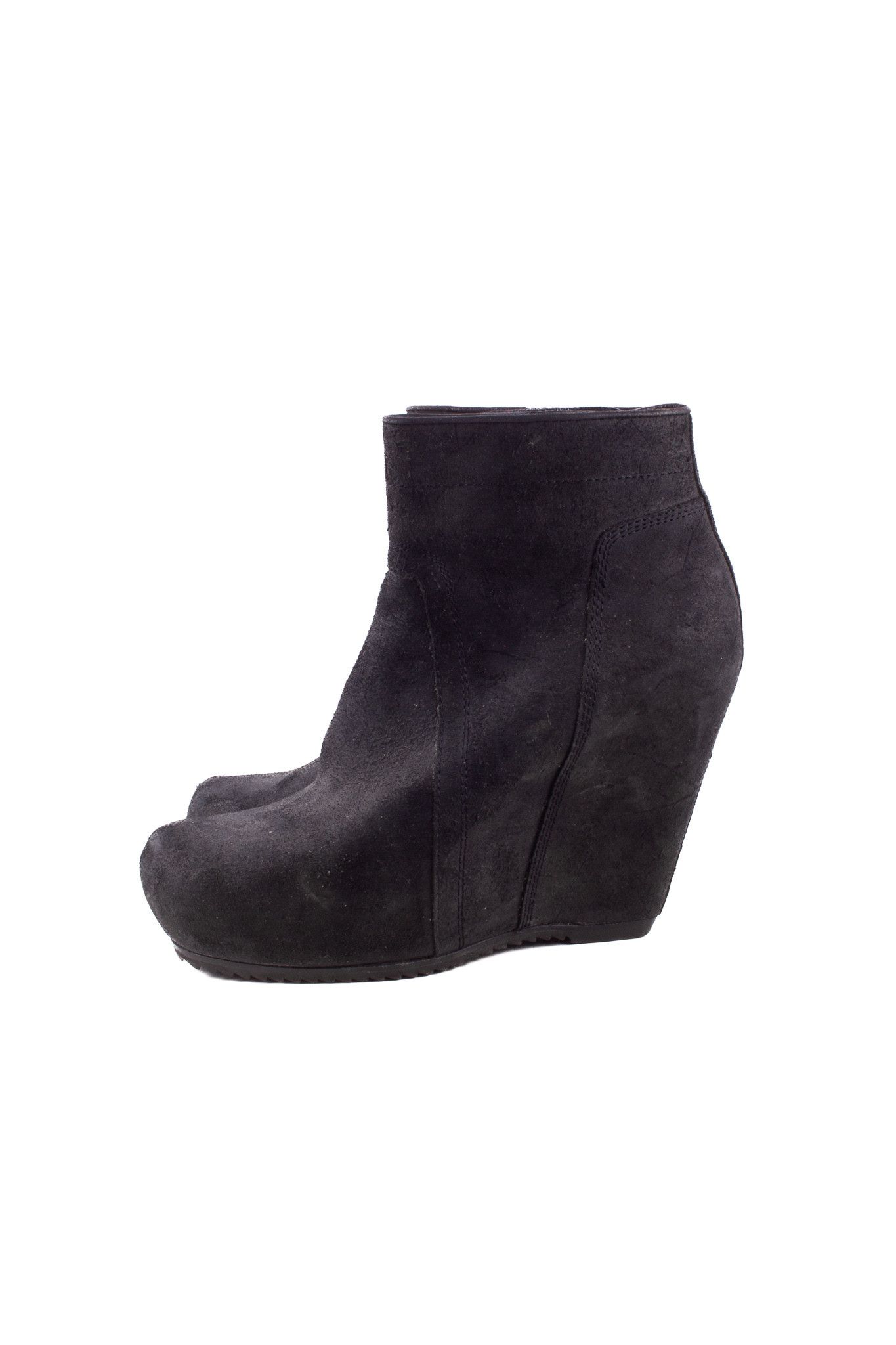 image of Rick Owens Black Leather Wedge Heel Shoes Booties, Women's (Size 8)