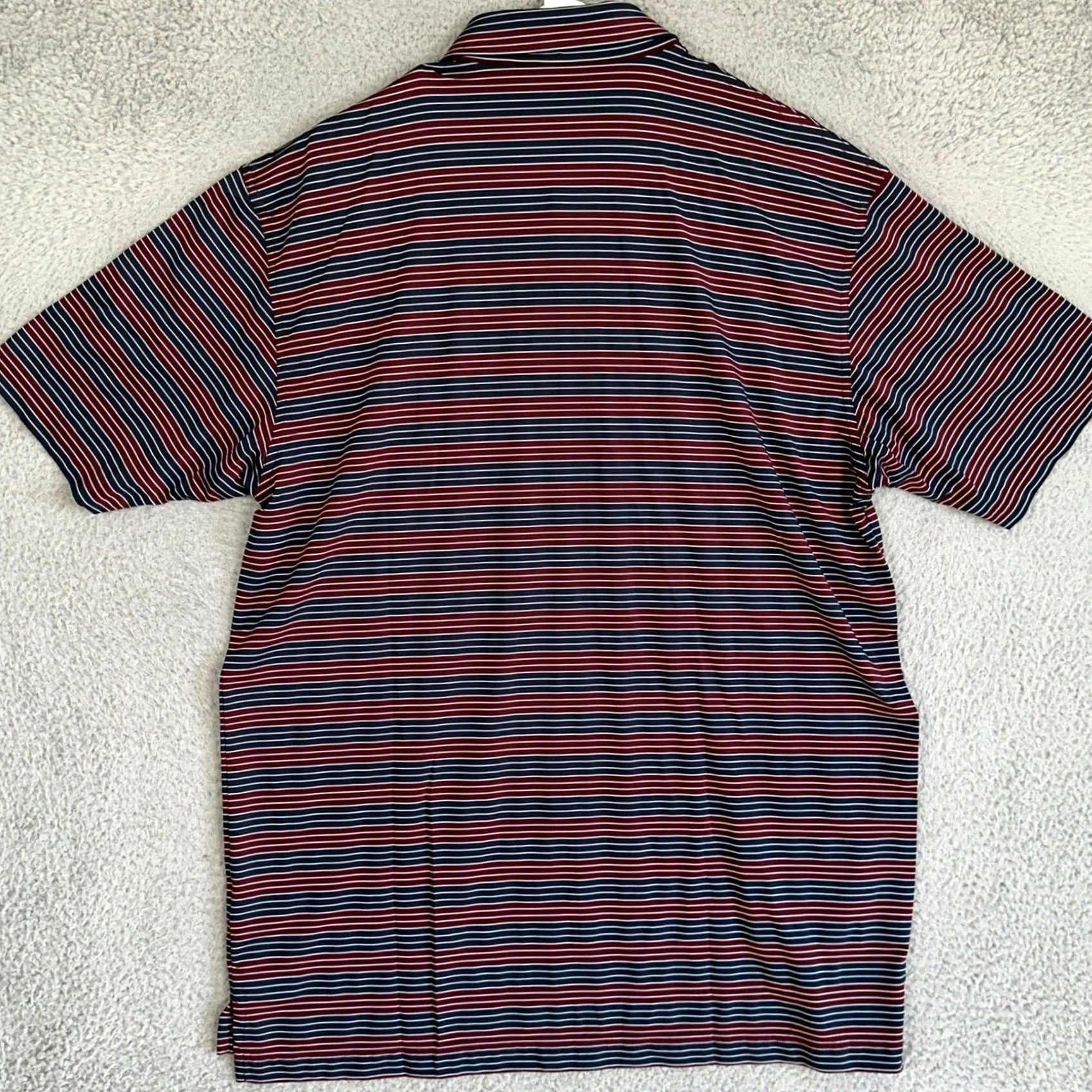 Vintage Dunning Golf Polo Shirt Mens XL Maroon Navy Striped Performance Breathable Stretch Golf Polo Shirt Size US XL / EU 56 / 4 - 3 Thumbnail