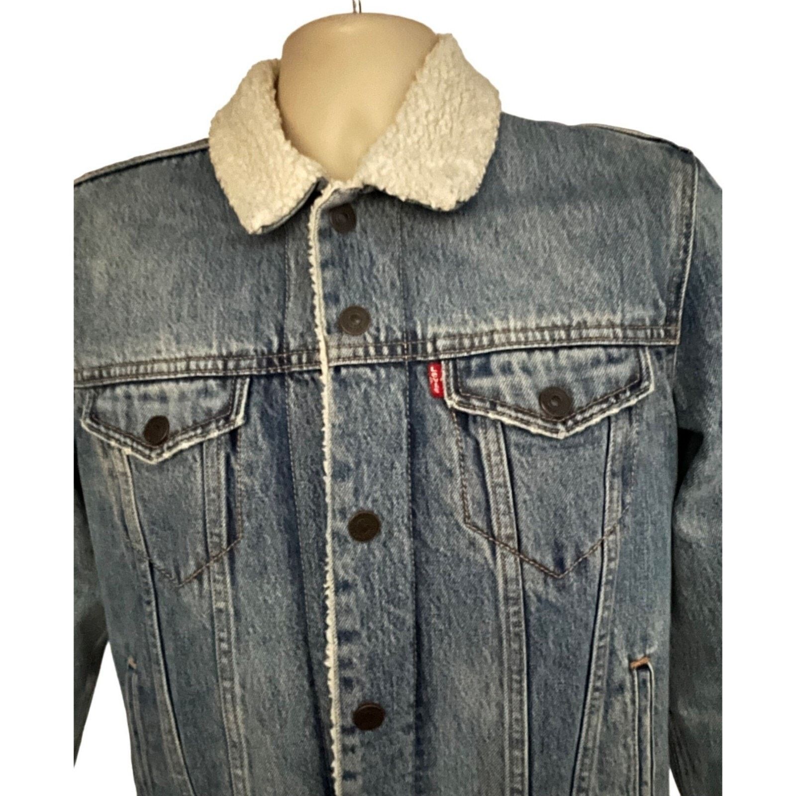 Levi's Levis Denim Sherpa Lined Trucker Jacket Medium Flap Pockets Size US M / EU 48-50 / 2 - 5 Thumbnail