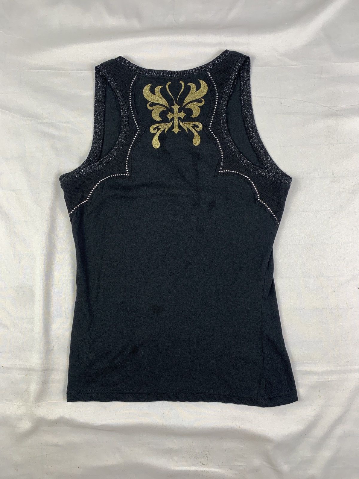 Japanese Brand y2k COOLA Japan Black Glittery Cross Rhinestones Top Size S / US 4 / IT 40 - 1 Thumbnail
