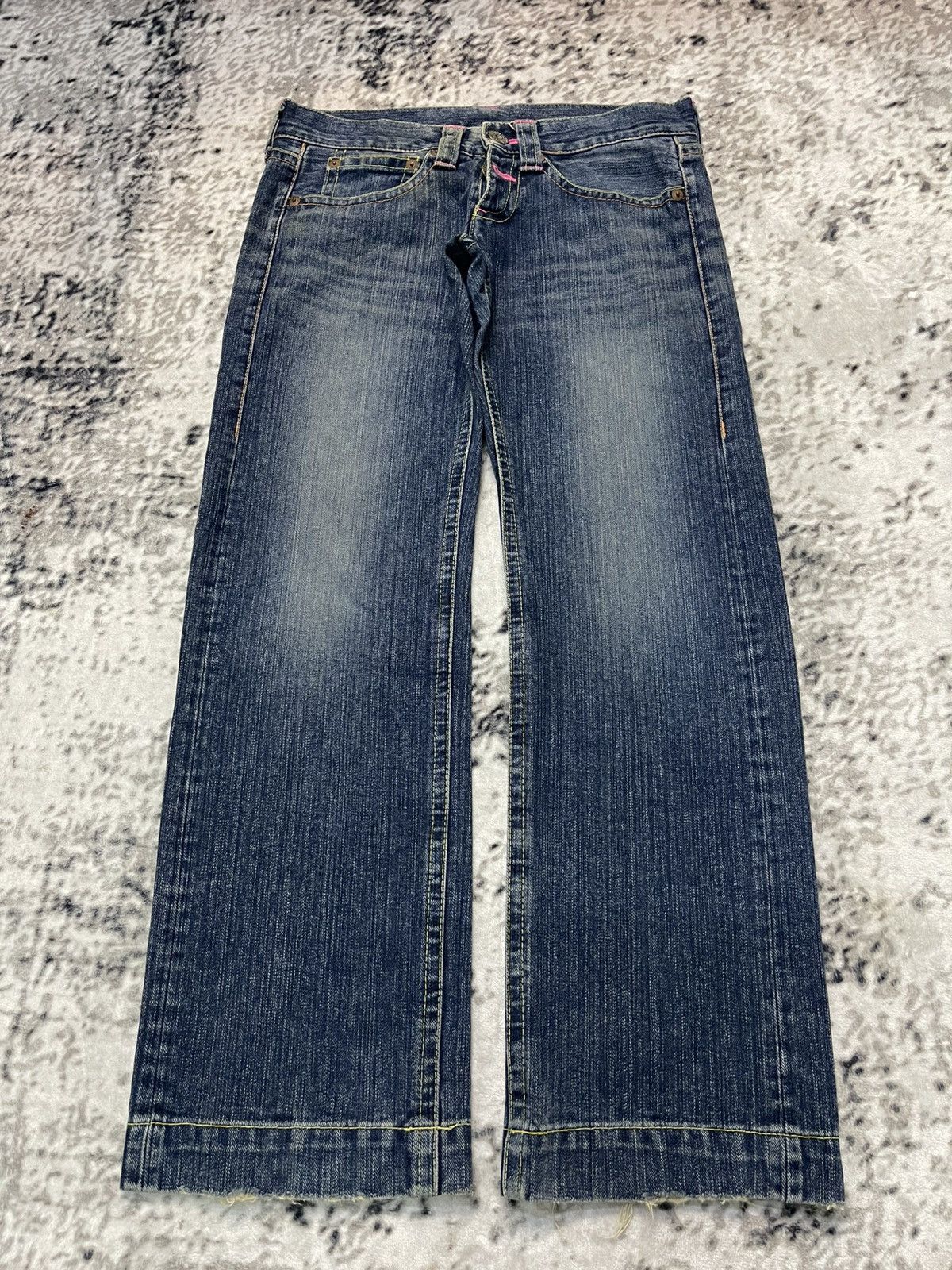 Japanese Brand Y2K Cocolulu Embroidery Wide Leg Flare Jeans Size 29" - 4 Thumbnail