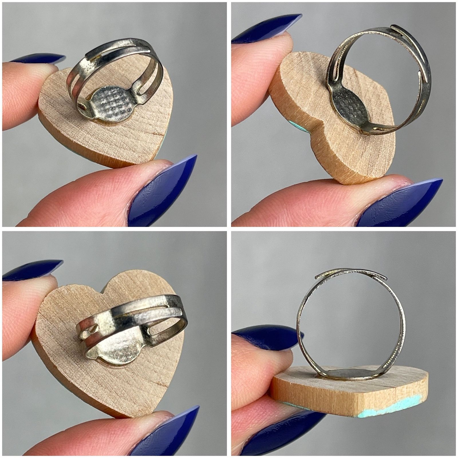 Handmade Steppie Co. Wooden Heart Adjustable Ring Mint Green Striped Size ONE SIZE - 23 Thumbnail
