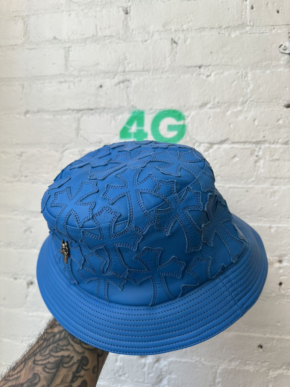Chrome Hearts Chrome Hearts Turquoise CROSS PATCH FLOOD Bucket leather hat Size ONE SIZE - 6 Thumbnail