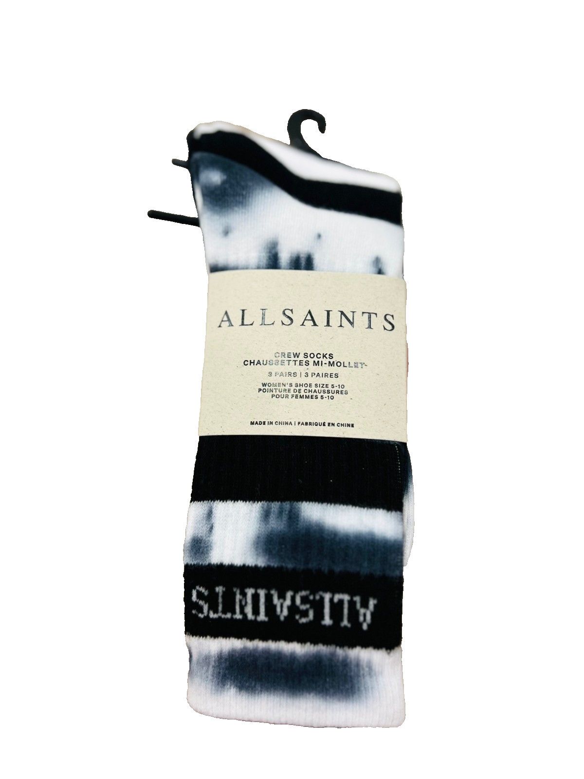 Allsaints AllSaints 3 Pack Crew Socks Tie Dye / Black / White Size ONE SIZE - 1 Thumbnail