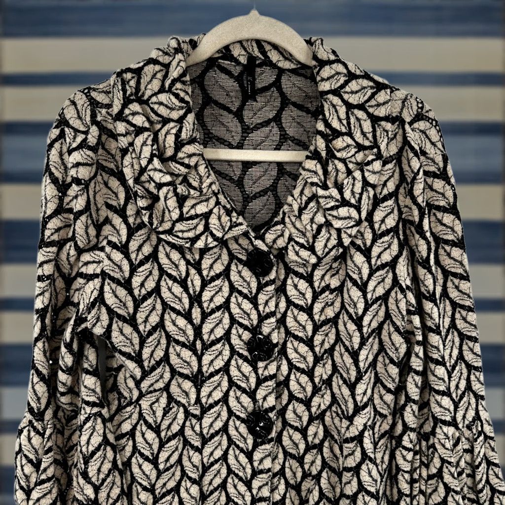 Bell IC by Connie K Coatigan Women Beige Black Leaf Print Bell Sleeve Collar Button Lace Mid-Length Casual Spring Fall M Womens Size M / US 6-8 / IT 42-44 - 1 Thumbnail
