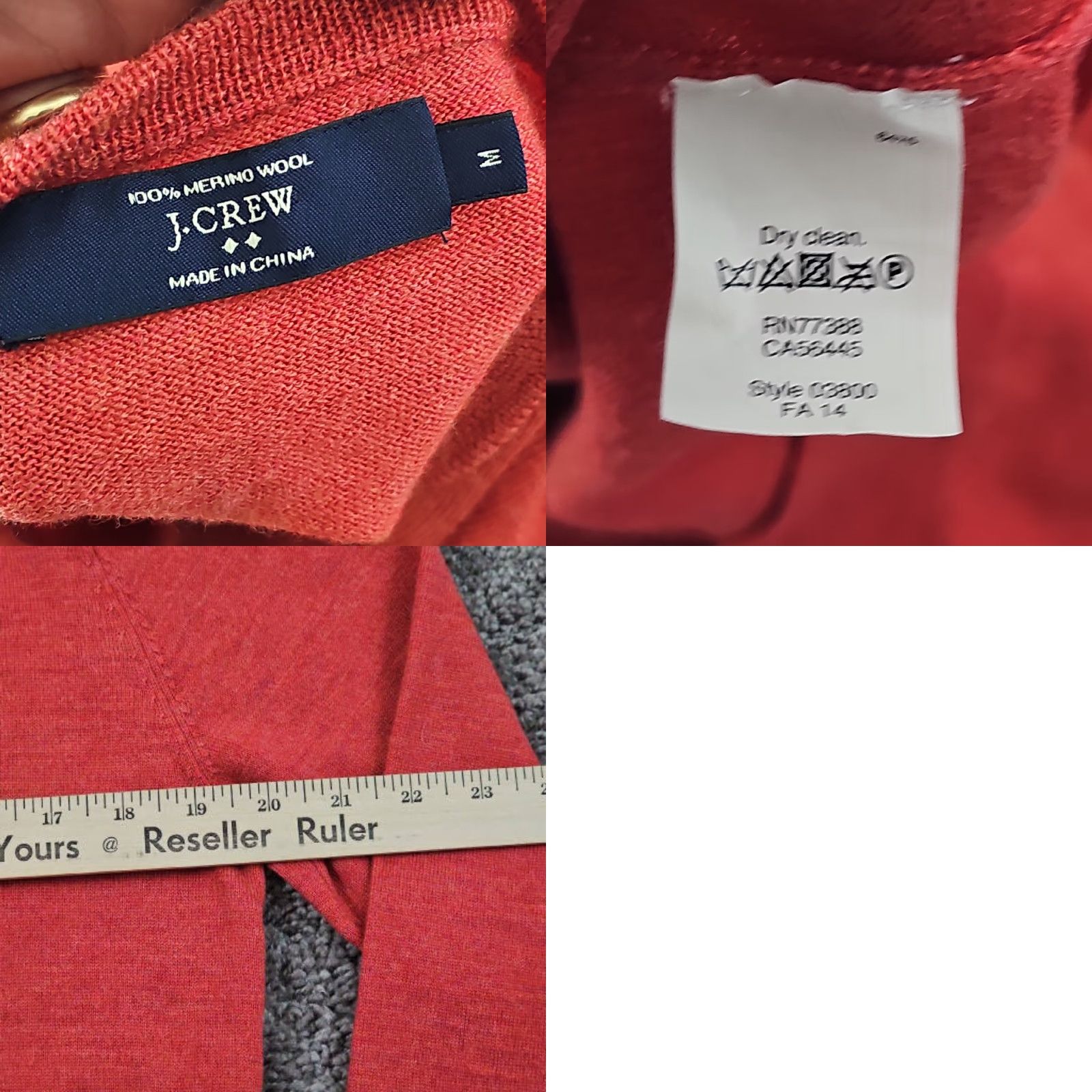 J.CREW Sweater Womens M Red 100% Merino Wool Lightweight Casual Fall V-Neck