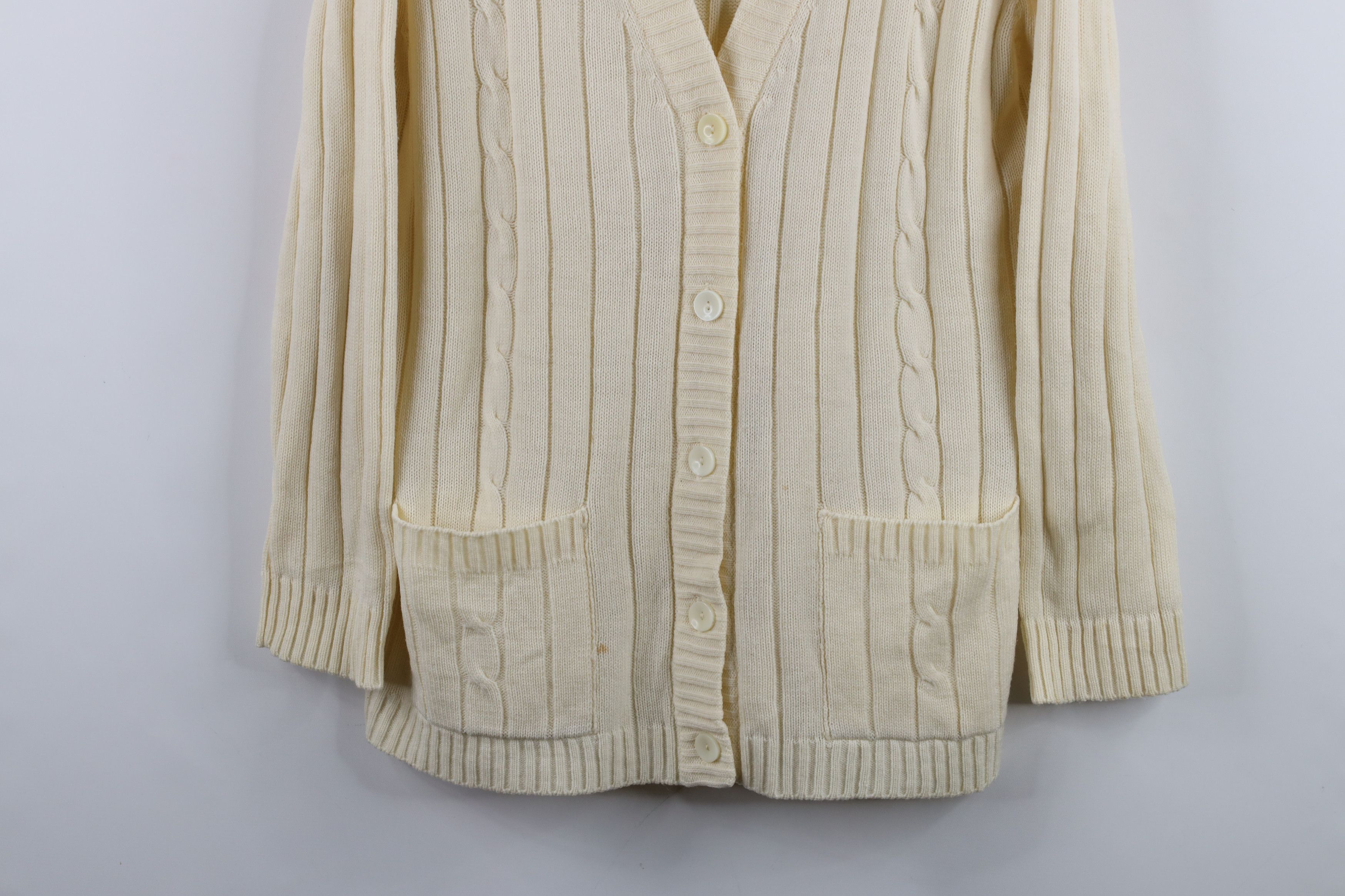 Vintage Vintage 70s Streetwear Ribbed Knit Cardigan Sweater Cream Size S / US 4 / IT 40 - 3 Thumbnail