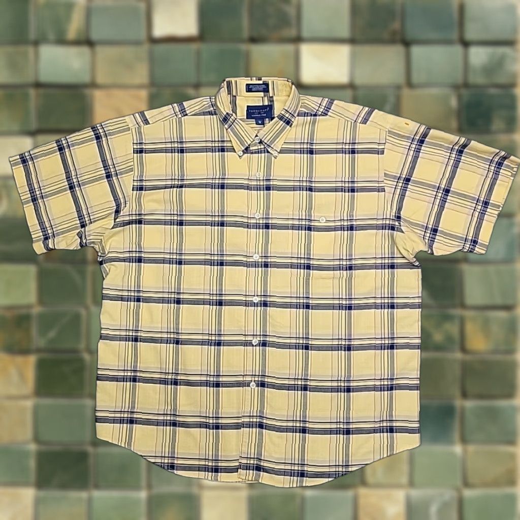 Etro VINTAGE TownCraft Shirt Mens XL Yellow Plaid Button Short Sleeve Wrinkle Free Retro Size US XL / EU 56 / 4 - 1 Thumbnail