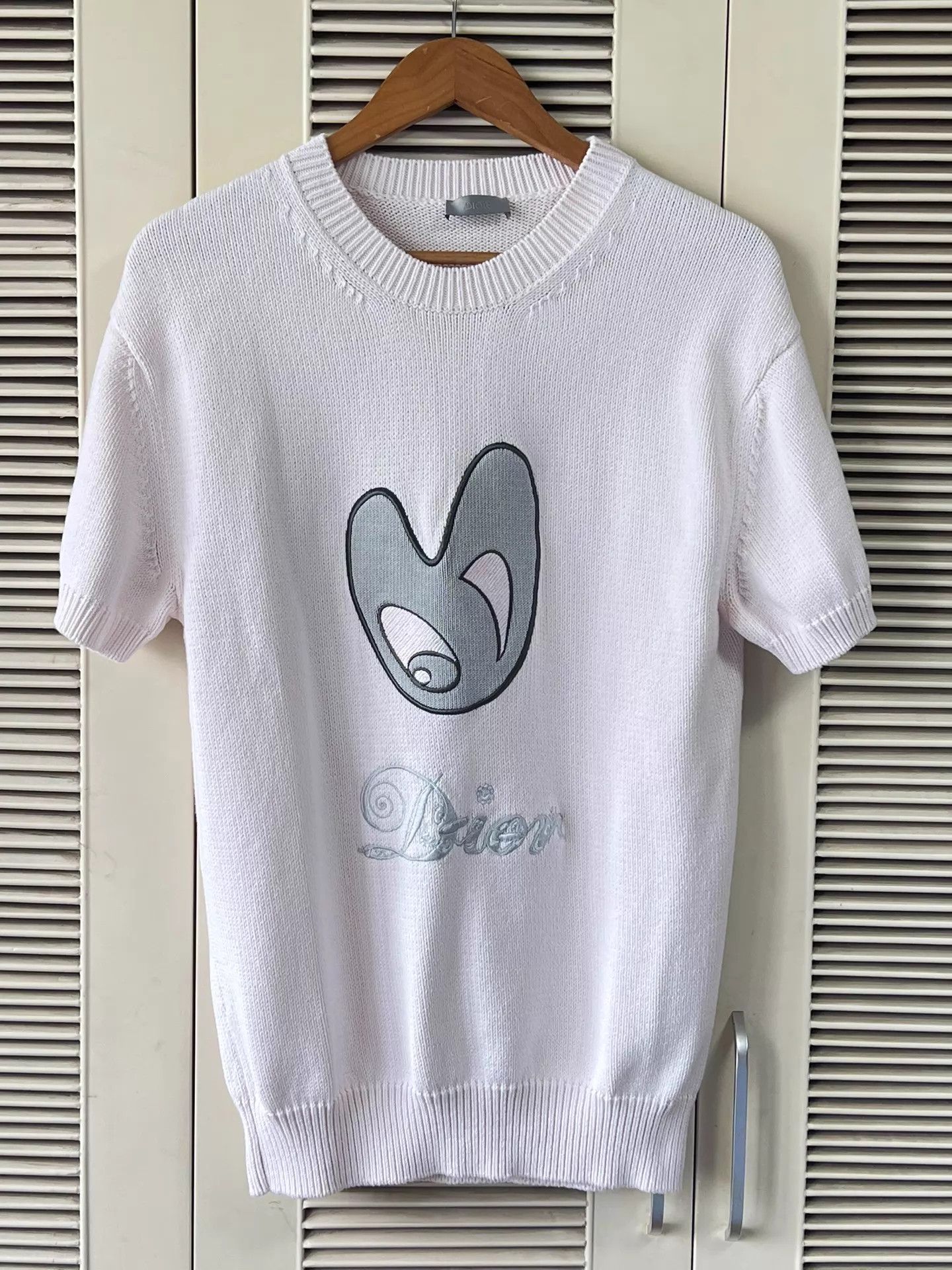 Dior DiorxArtistShort-SleeveKnitTopSGrayEmbroideredLogo Size S / US 4 / IT 40 - 1 Thumbnail