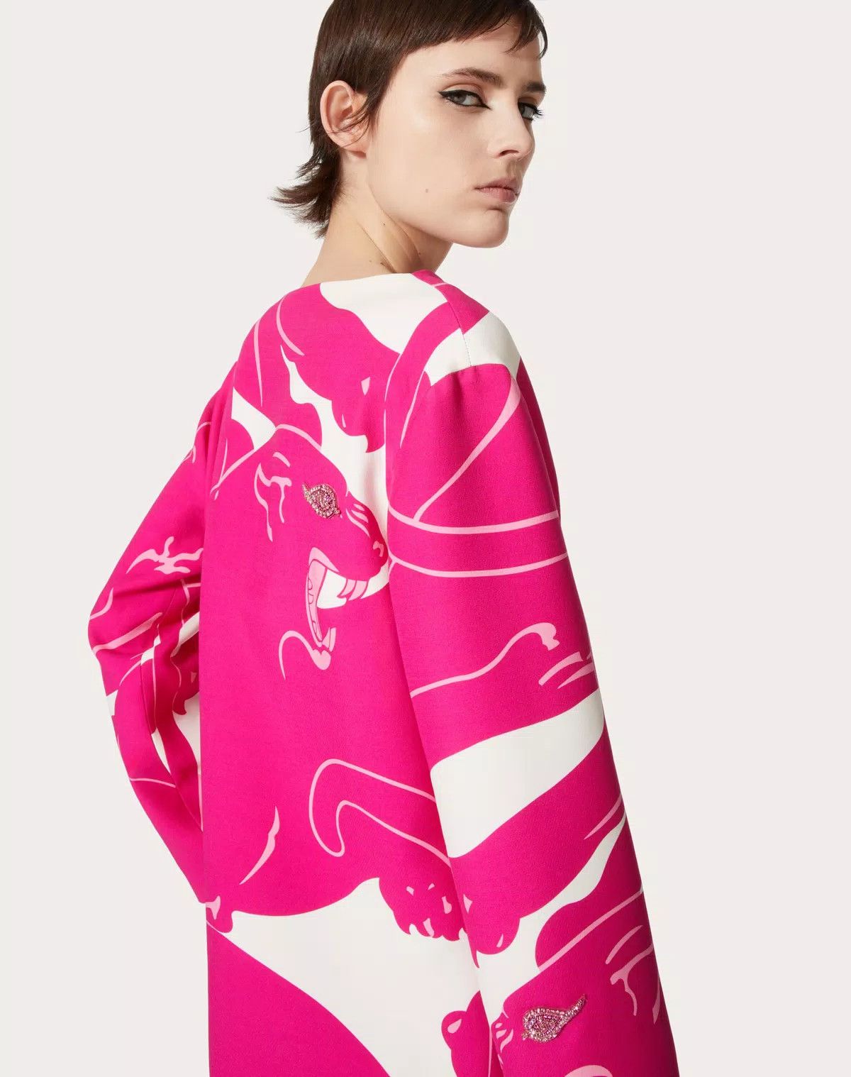 Valentino o1s1wg110625 Short Dress In Crepe Couture Panther in Pink Size XS / US 0-2 / IT 36-38 - 5 Thumbnail