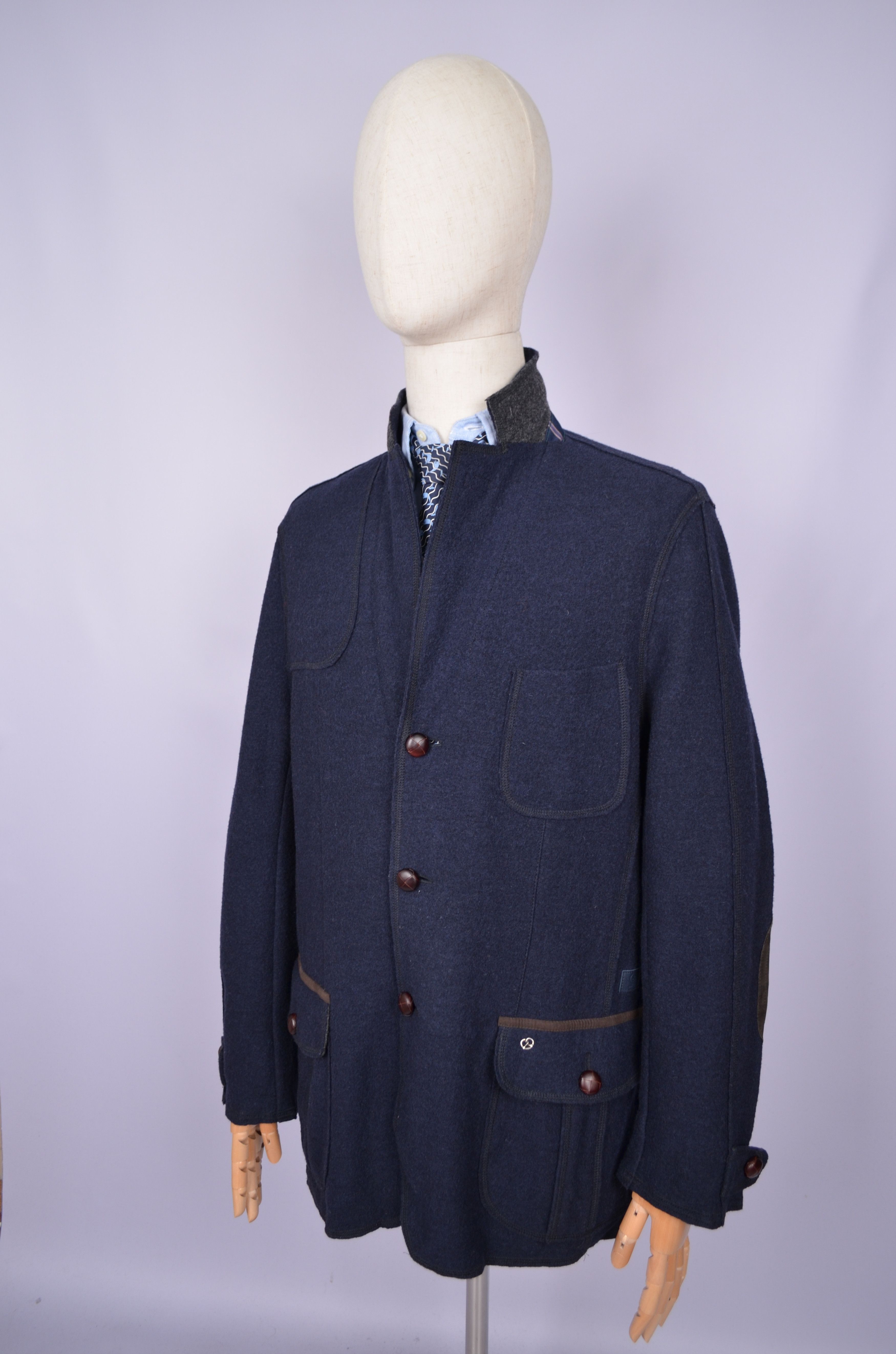 Bogner × Designer Bogner 100% Wool Navy Unlined Knit Blazer Jacket Size US42 Size 42R - 8 Thumbnail