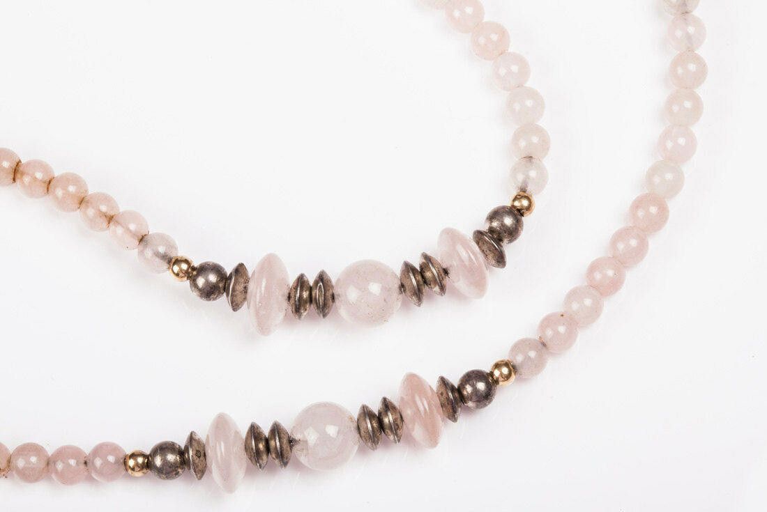 Designer Sterling Silver Carved Rose Quartz Bead Flapper Necklace Size ONE SIZE - 2 Thumbnail