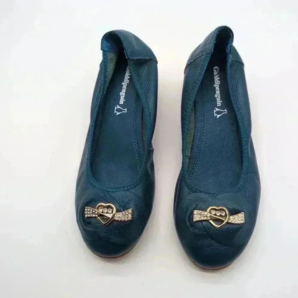 Designer Rare Golddipenguin Blue Leather Heeled slipper rubber sole Size US 5 / IT 35 - 7 Thumbnail