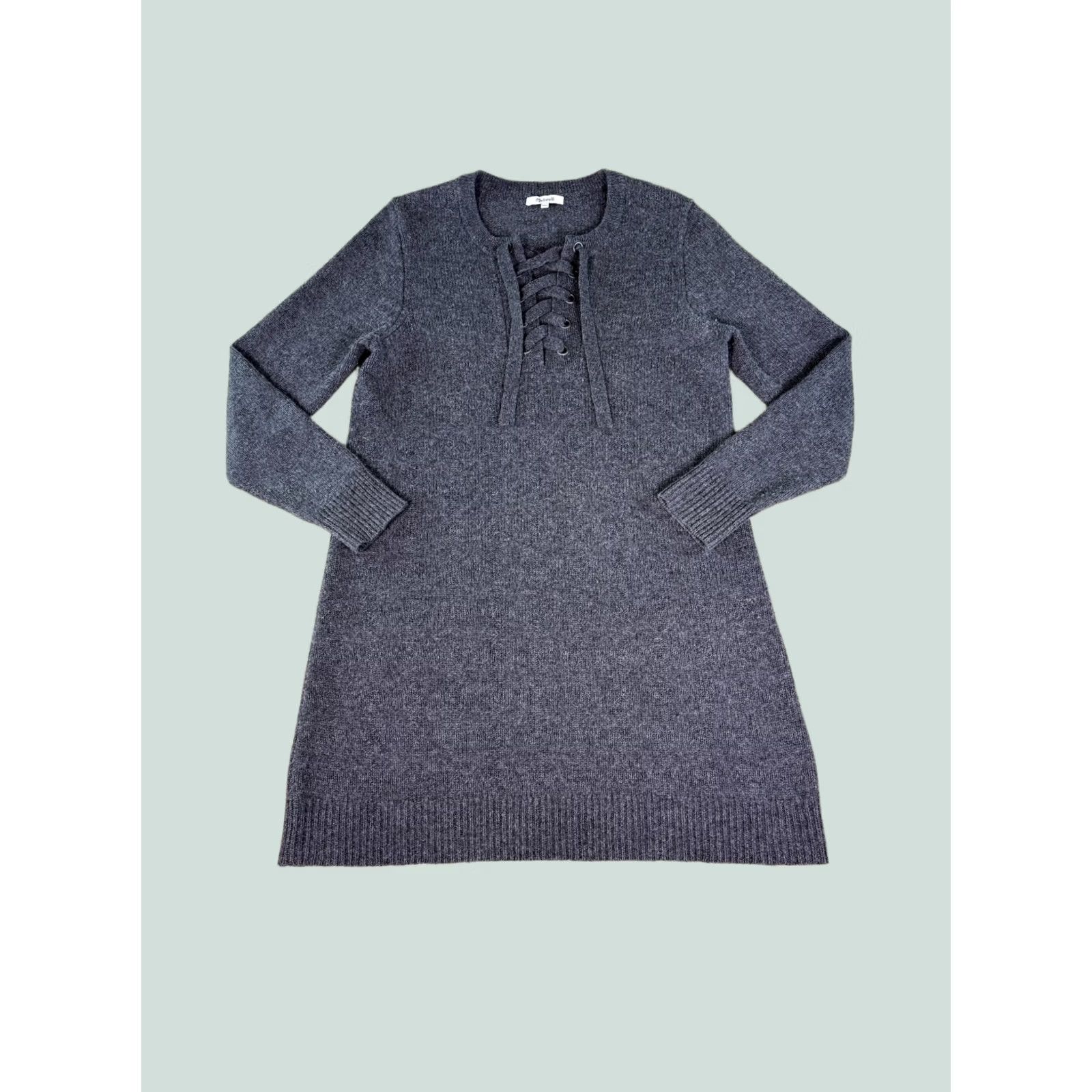 Madewell Madewell Womens Merino Wool Pullover Sweater Dress Grey Lace Up Neck L Size L / US 10 / IT 46 - 1 Thumbnail