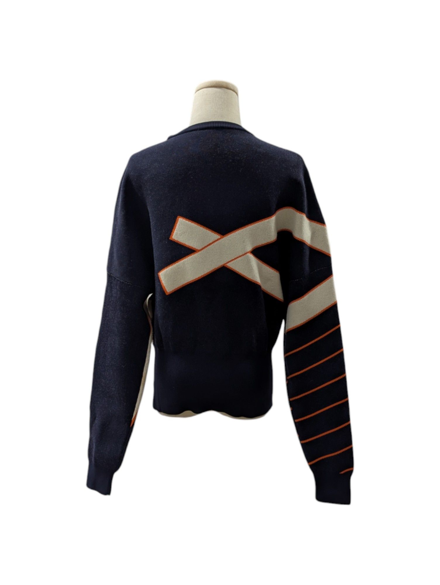 Jil Sander Navy Striped Round Neck Sweater Size XS / US 0-2 / IT 36-38 - 2 Thumbnail