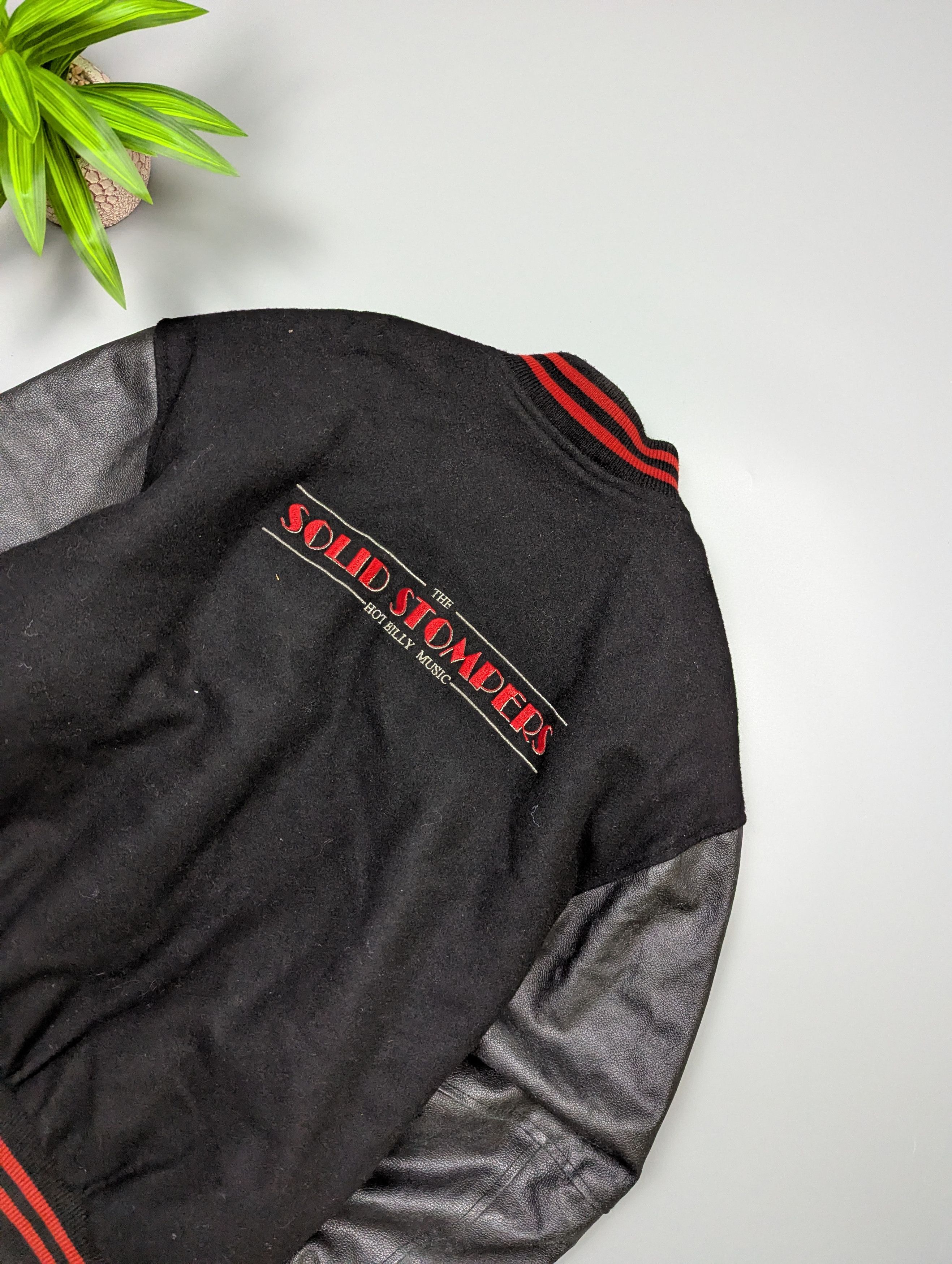 Vintage Rockabilly VTG 80s Wool Leather Black Bomber Varsity Jacket Size US L / EU 52-54 / 3 - 14 Thumbnail