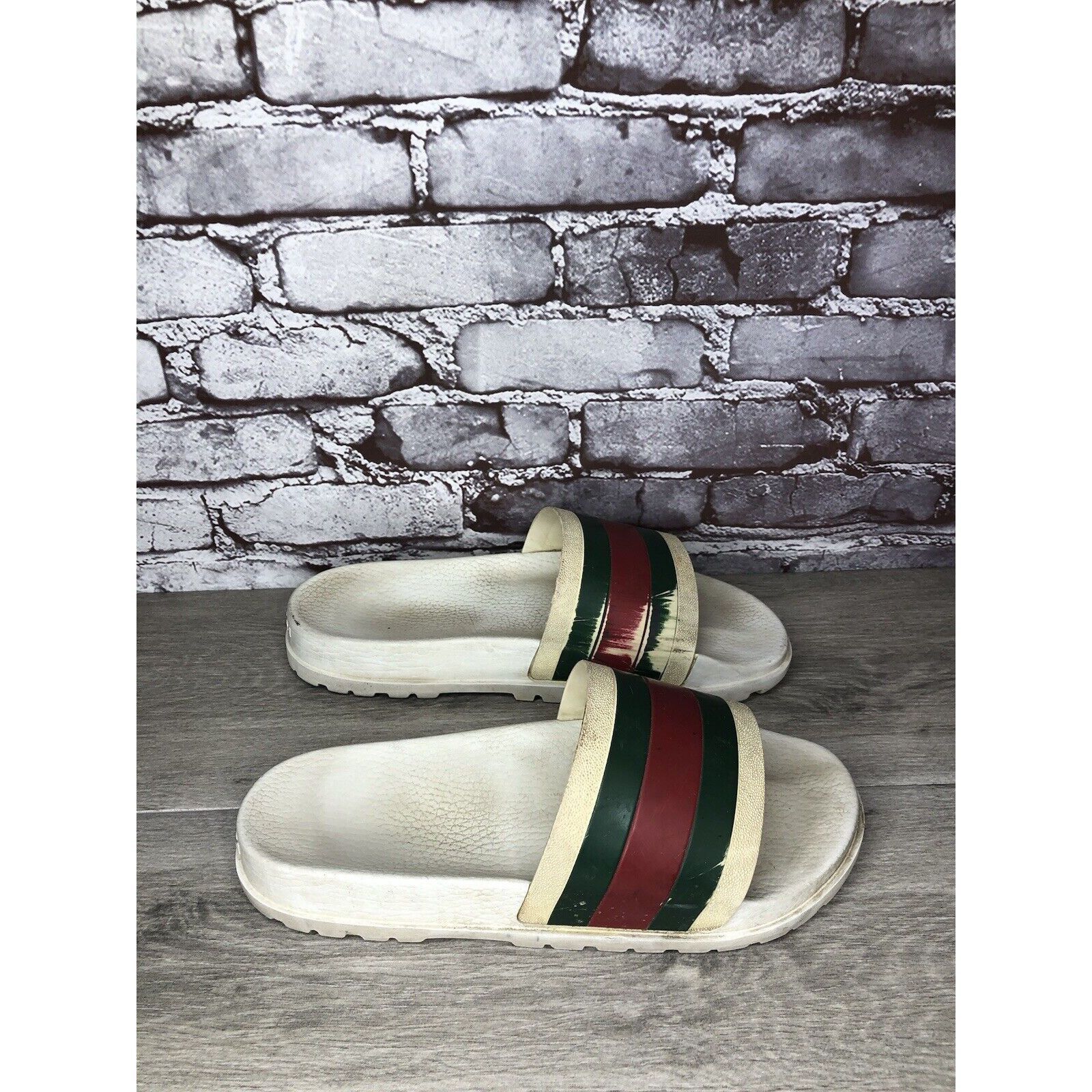 Gucci GUCCI Web White Rubber Logo Casual Slides Designer Sandals M Size US 11 / EU 44 - 19 Thumbnail