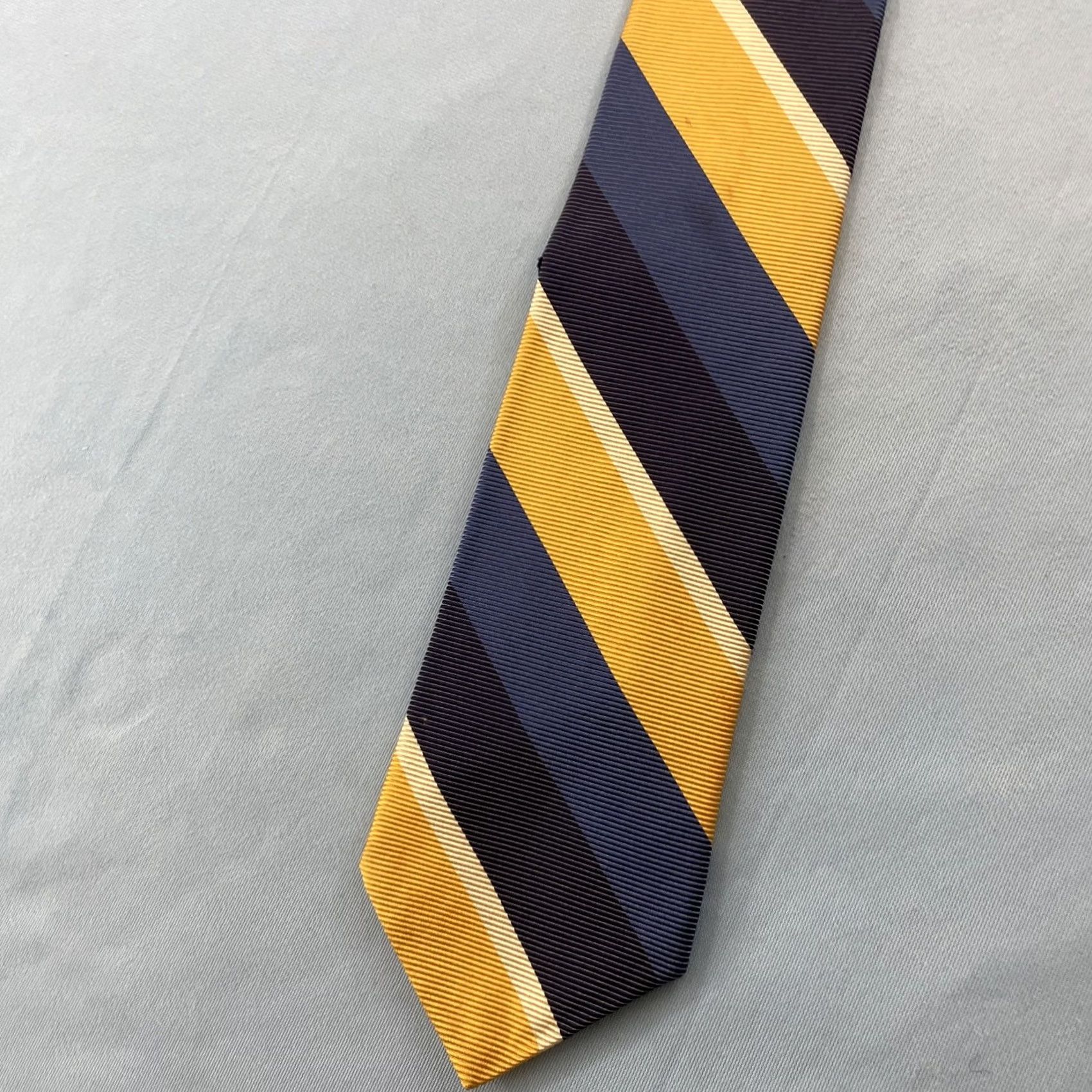 Faconnable VINTAGE Façonnable Men Silk Blue Gold Yellow Wide Stripe Repp Neck Tie 4x60 France Stain Size ONE SIZE - 3 Thumbnail