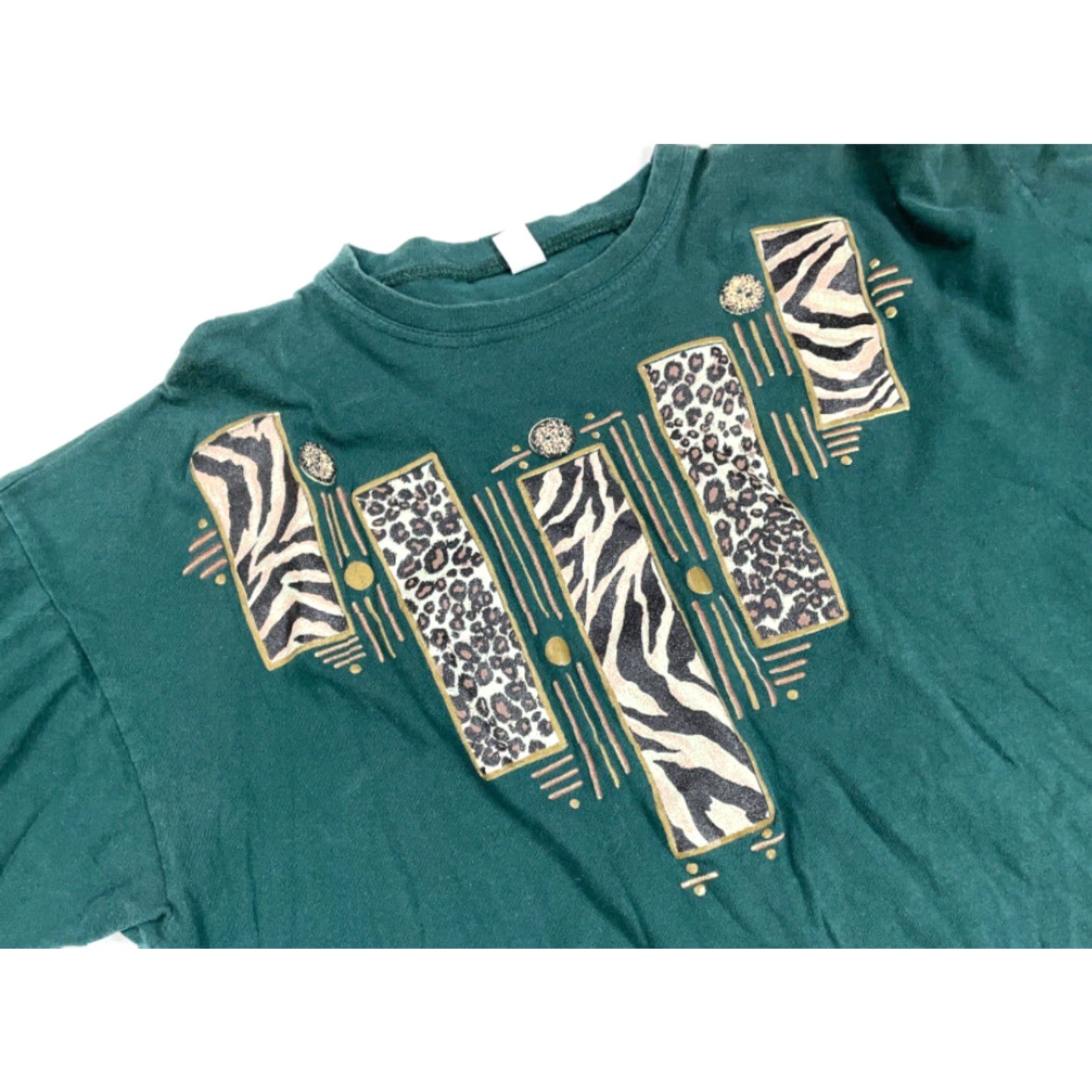 Vintage VTG 90s Green Zebra Leopard Puff Print T-Shirt Adult 3XL Oversized Relaxed Fit Size XXL / US 16-18 / IT 52-54 - 3 Thumbnail