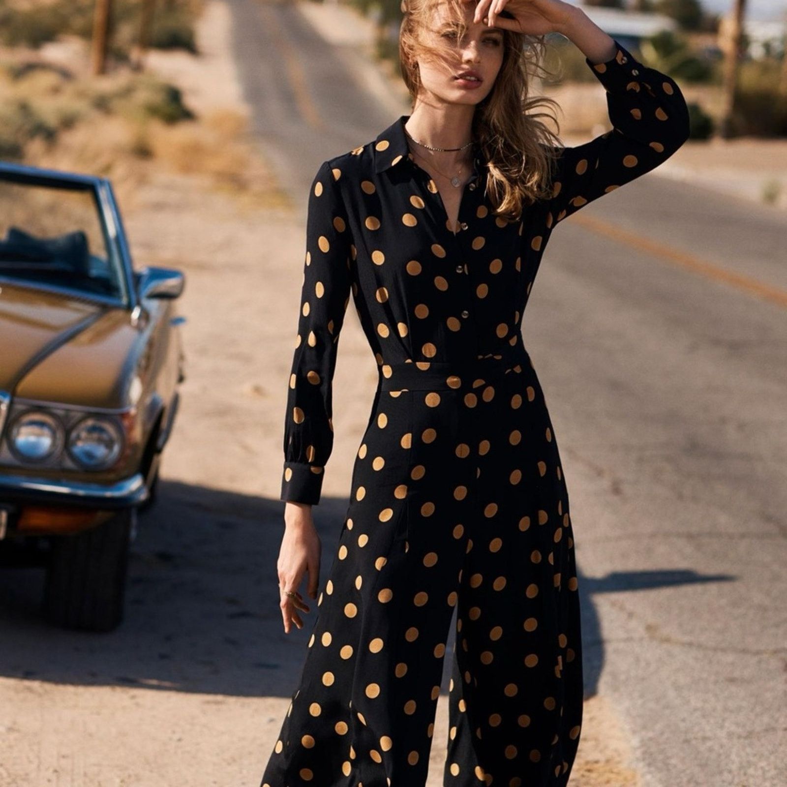 Anthropologie NWT Anthropologie Loveland Wide-Leg Jumpsuit Polka Dots 4 Size 27" / US 4 / IT 40 - 3 Thumbnail