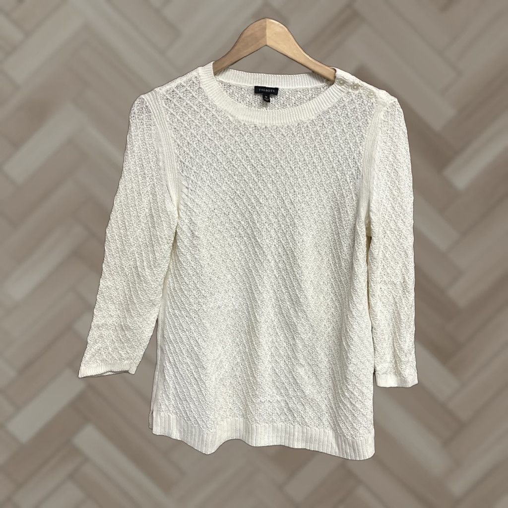Talbots VINTAGE Talbots Womens White Knitted Pullover 3/4 Sleeve Sweater Size Medium Size M / US 6-8 / IT 42-44 - 1 Thumbnail