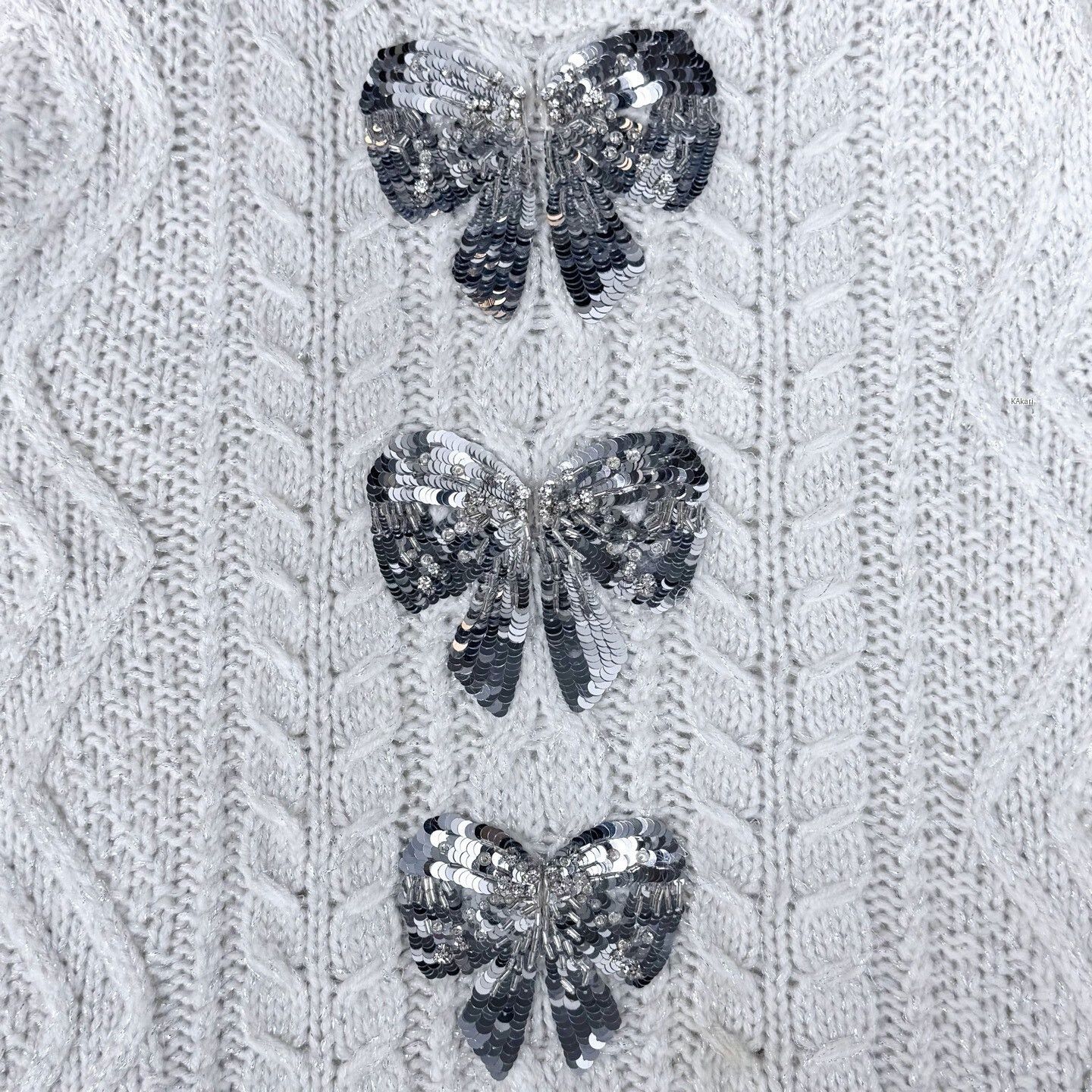 Valentino Valentino White Angora Blend Sequin Bow Sweater Size US S / EU 44-46 / 1 - 5 Thumbnail