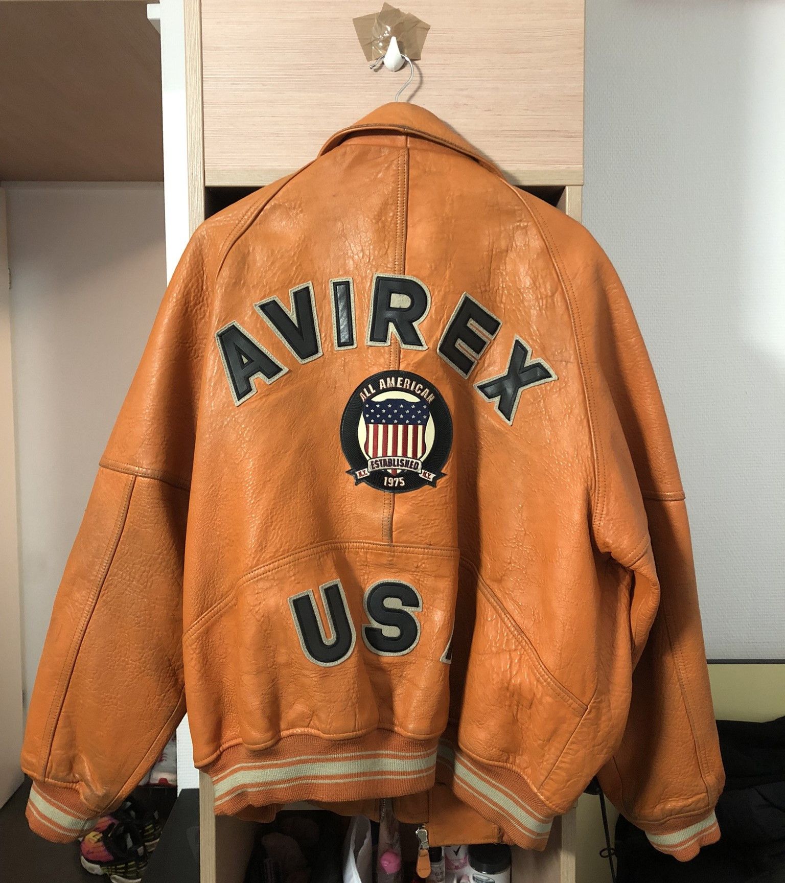 image of Avirex Usa Leather Jacket Orange Xl, Men's