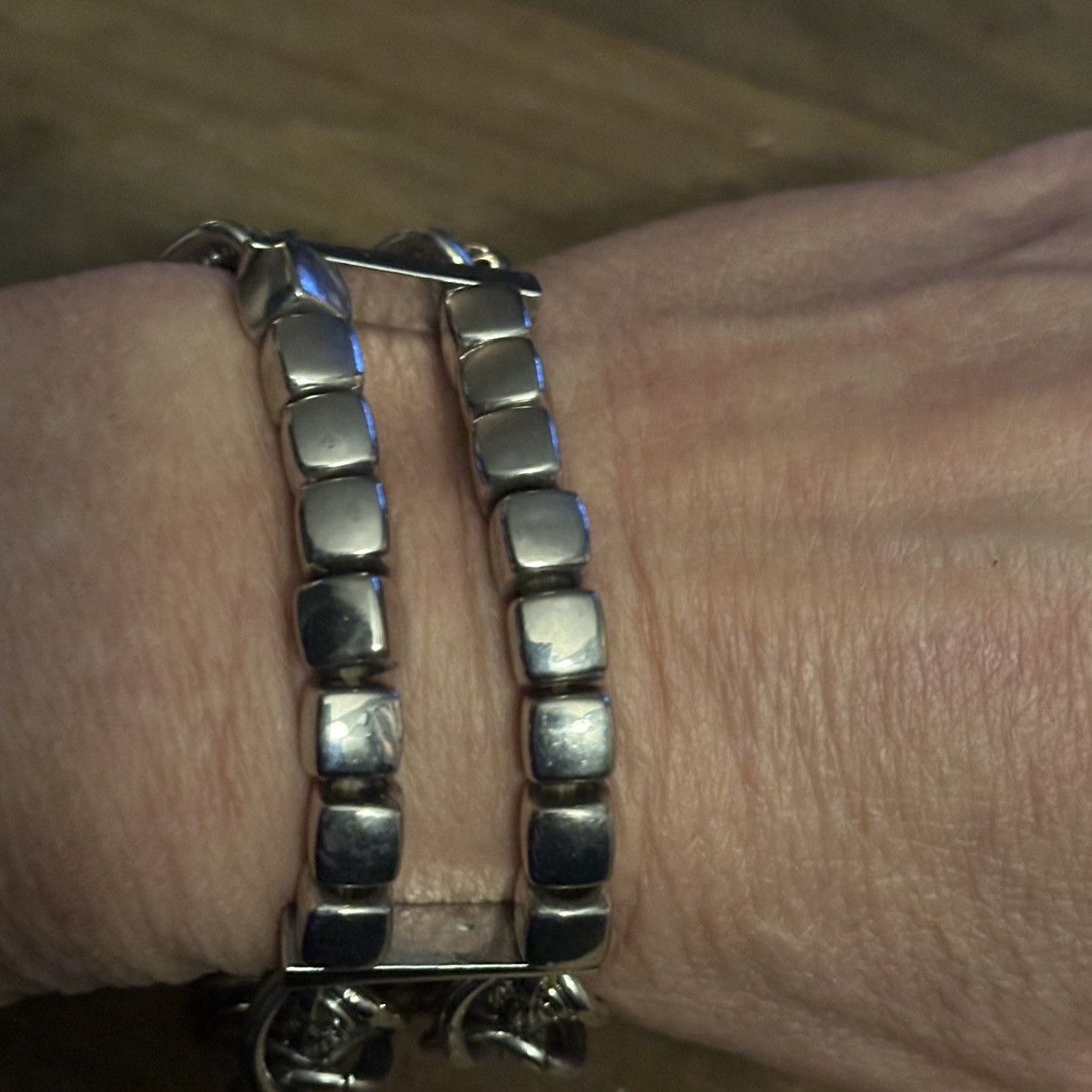Other Silver tone chunky double chain stretch bracelet Size ONE SIZE - 6 Thumbnail