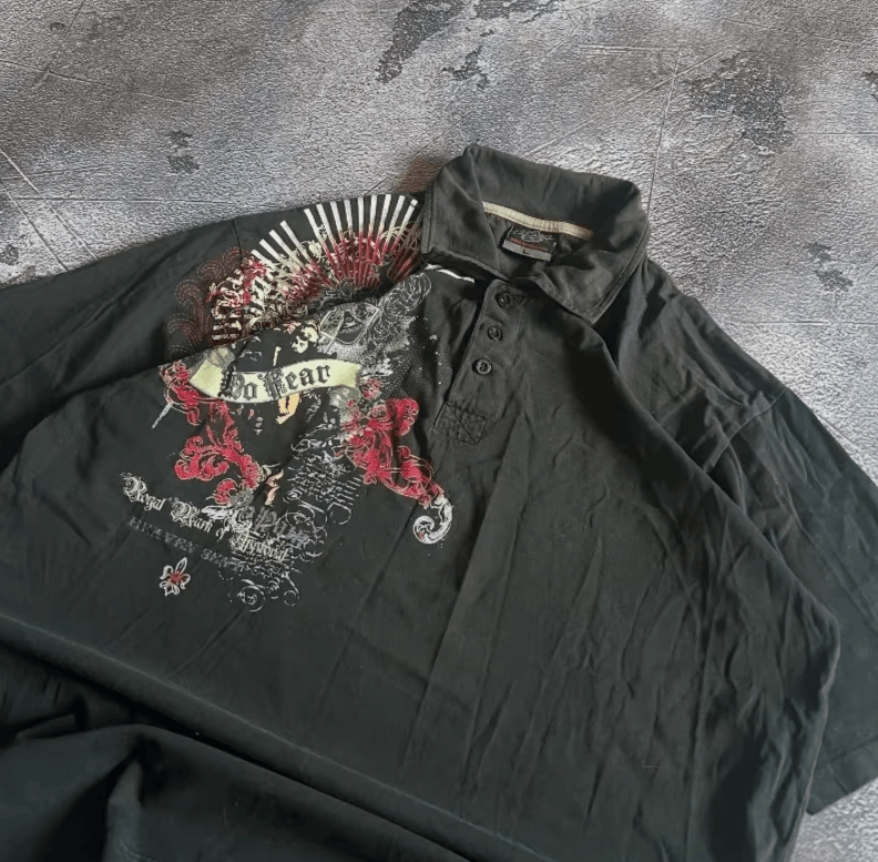 Japanese Brand pattern printed button rock POLO Size US M / EU 48-50 / 2 - 3 Thumbnail