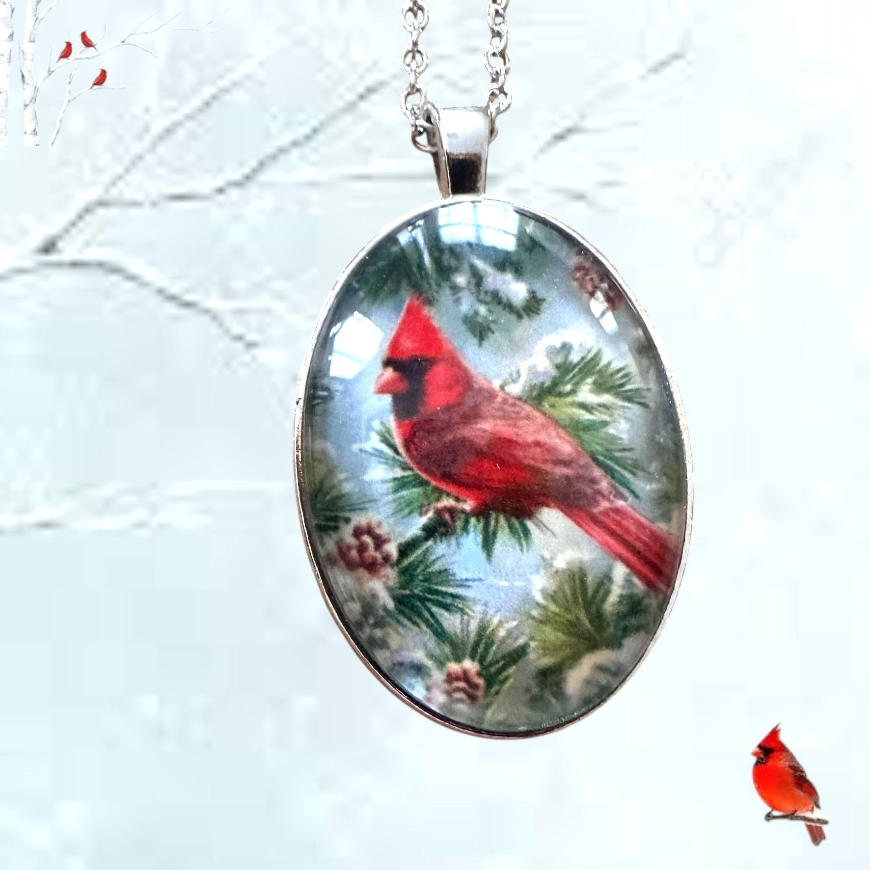 Handmade Cardinal Necklace New 18 in Chain Loved One Anniversary Size ONE SIZE - 1 Thumbnail