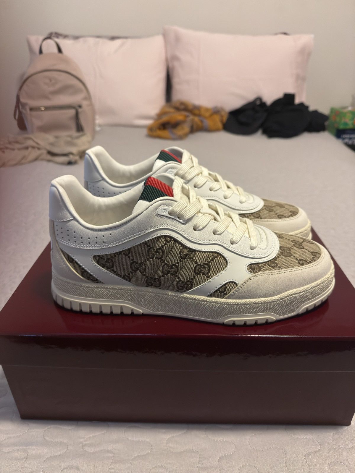 Gucci Gucci Men's Leather Re-Web Sneaker Size US 10.5 / EU 43-44 - 2 Thumbnail